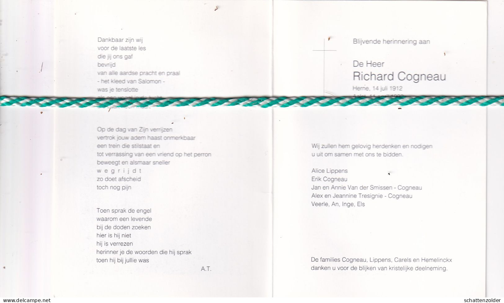 Richard Cogneau, Herne 1912, Aalst 1993. Foto - Obituary Notices