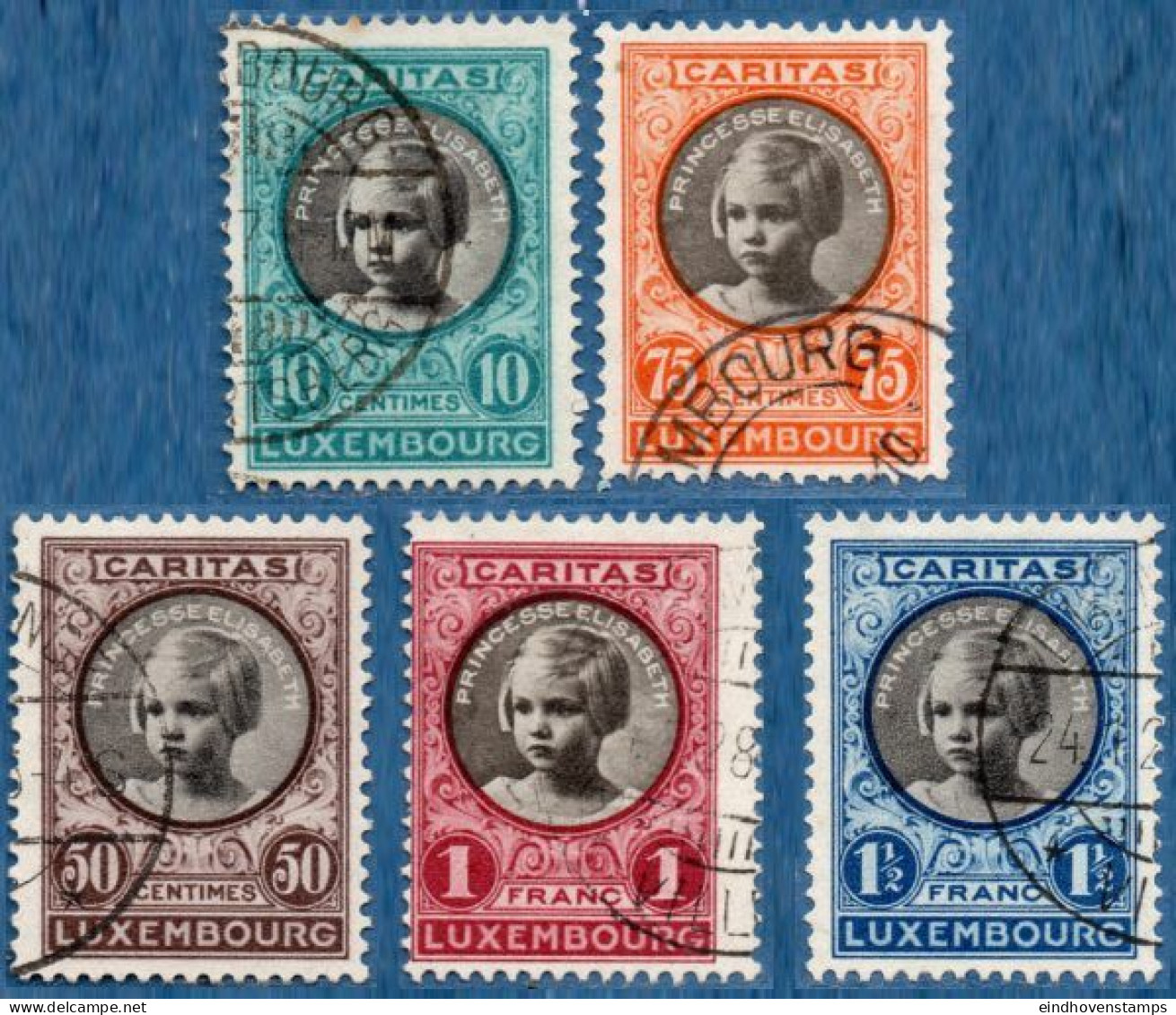 Luxemburg 1927 Caritas Stamps Princes Elisabeth 5 Values Cancelled - Used Stamps