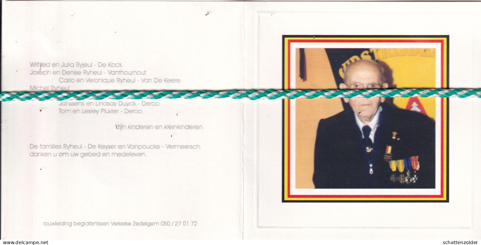 Antoon Ryheul-Vanpoucke, Zedelgem 1919, Brugge 2003. Oud-strijder 40-45. Foto - Obituary Notices