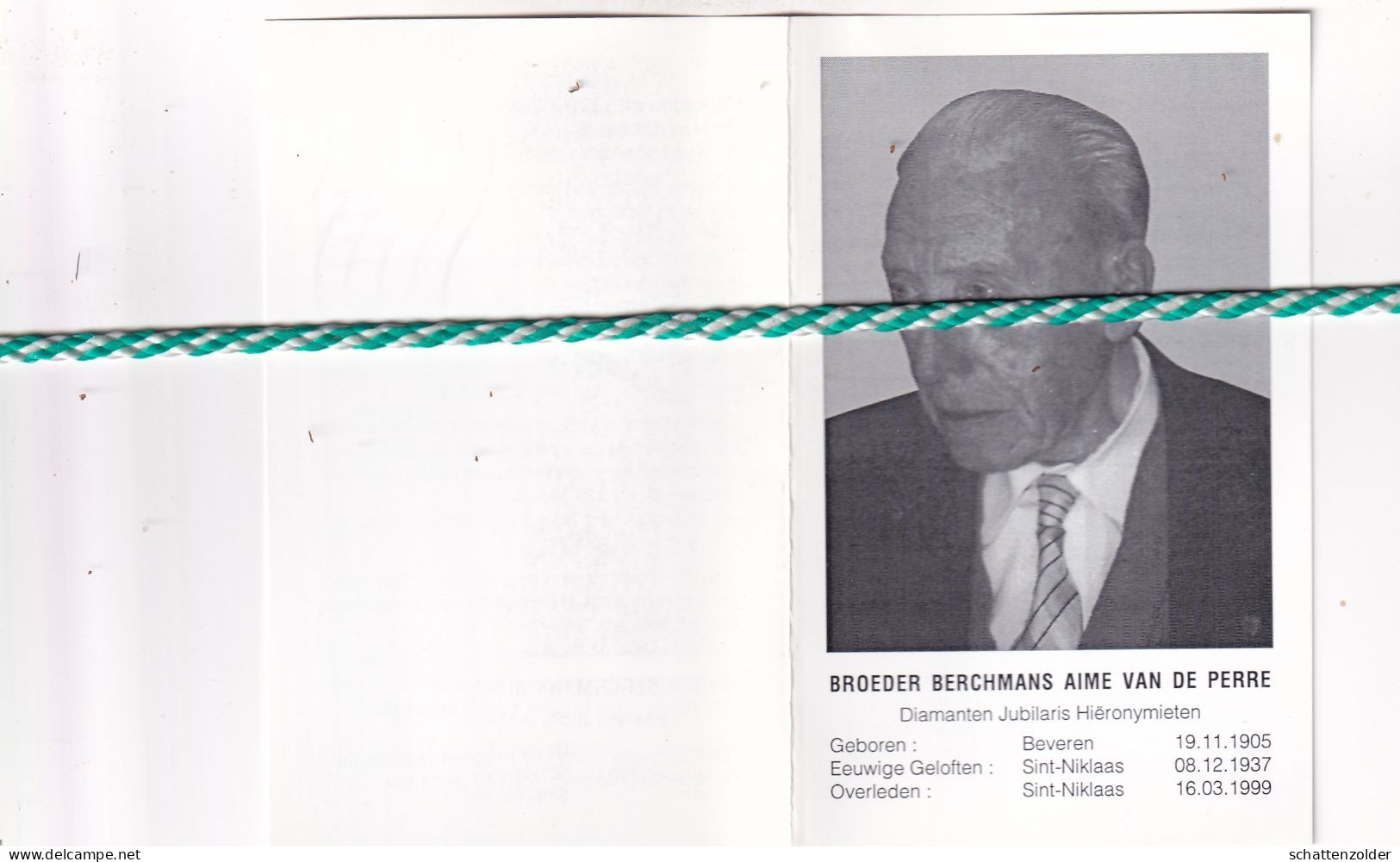 Broeder Berchmans (Aime Van De Perre), Beveren 1905, Sint-Niklaas 1999. Foto - Obituary Notices