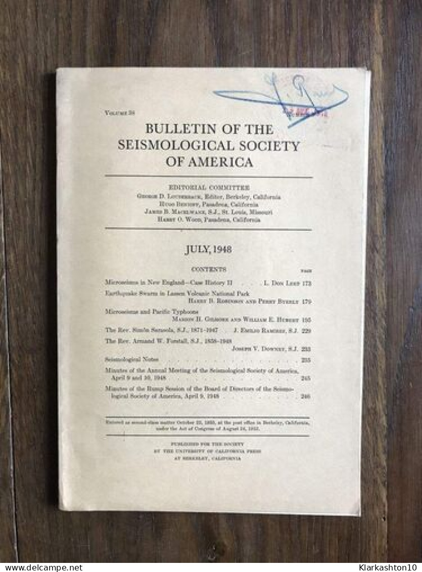 Bulletin Of The Seismological Society Of America - Vol.38 - Number 3 - July 1948 - Other & Unclassified