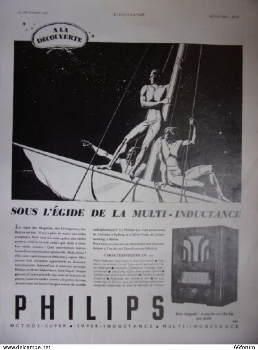 PLANCHE ILLUSTRATION DECEMBRE 1935 PUBLICITE PHILIPS MULTI INDUCTANCE - Other & Unclassified