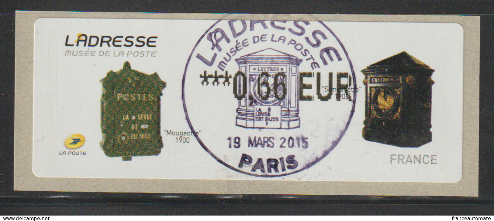 Atm, Lisa 2, Sans Mention, 0.66€,  Musée De La Poste, Boite à Lettres, Oblitéré 1er Jour, 19/03/2015, - 2010-... Illustrated Franking Labels