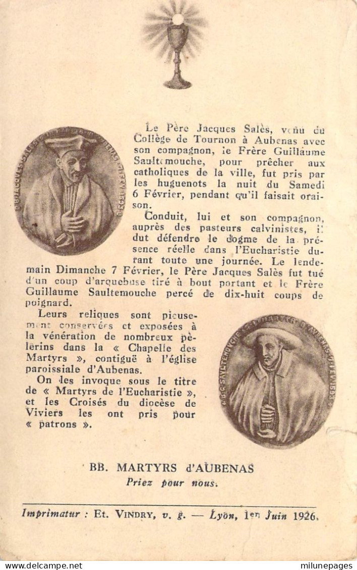 Les Martyrs D'Aubenas Jacques Salès Et Guillaume Saultemouche De La Compagnie De Jésus Mis à Moert En 1593 - Devotion Images