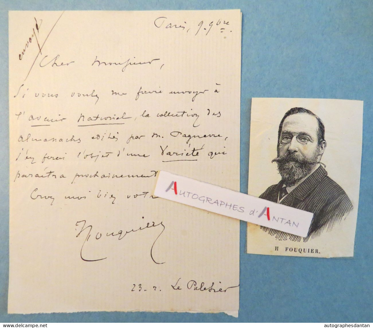 ● L.A.S Henry FOUQUIER écrivain Beau-père Georges Feydeau - Avenir National Collection Almanachs - Lettre Autographe - Escritores