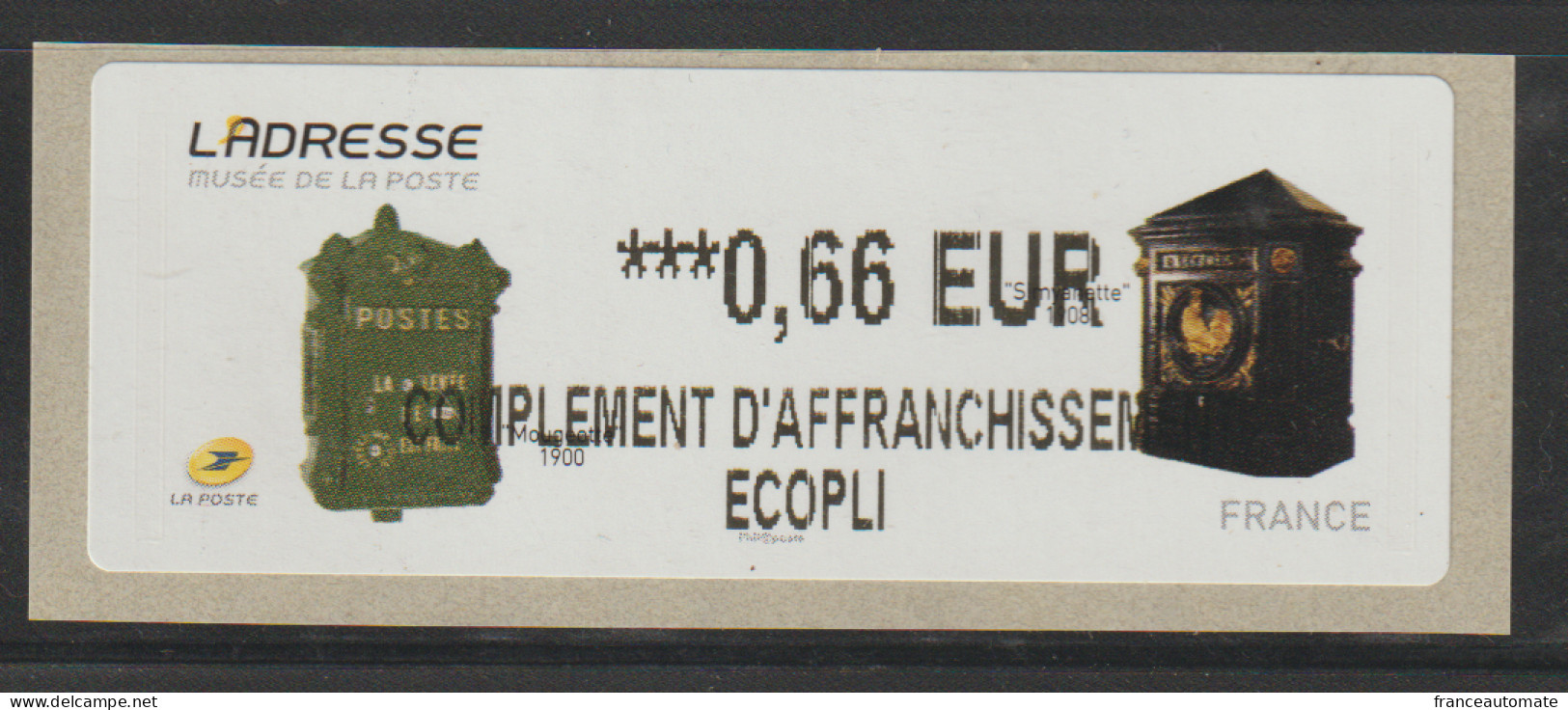 Atm, Lisa 2, Mention COMPLEMENT D'AFFRANCHISSEMENT ECOPLI, 0.66€,  Musée De La Poste, Boite à Lettres, 19/03/2015, - 2010-... Illustrated Franking Labels