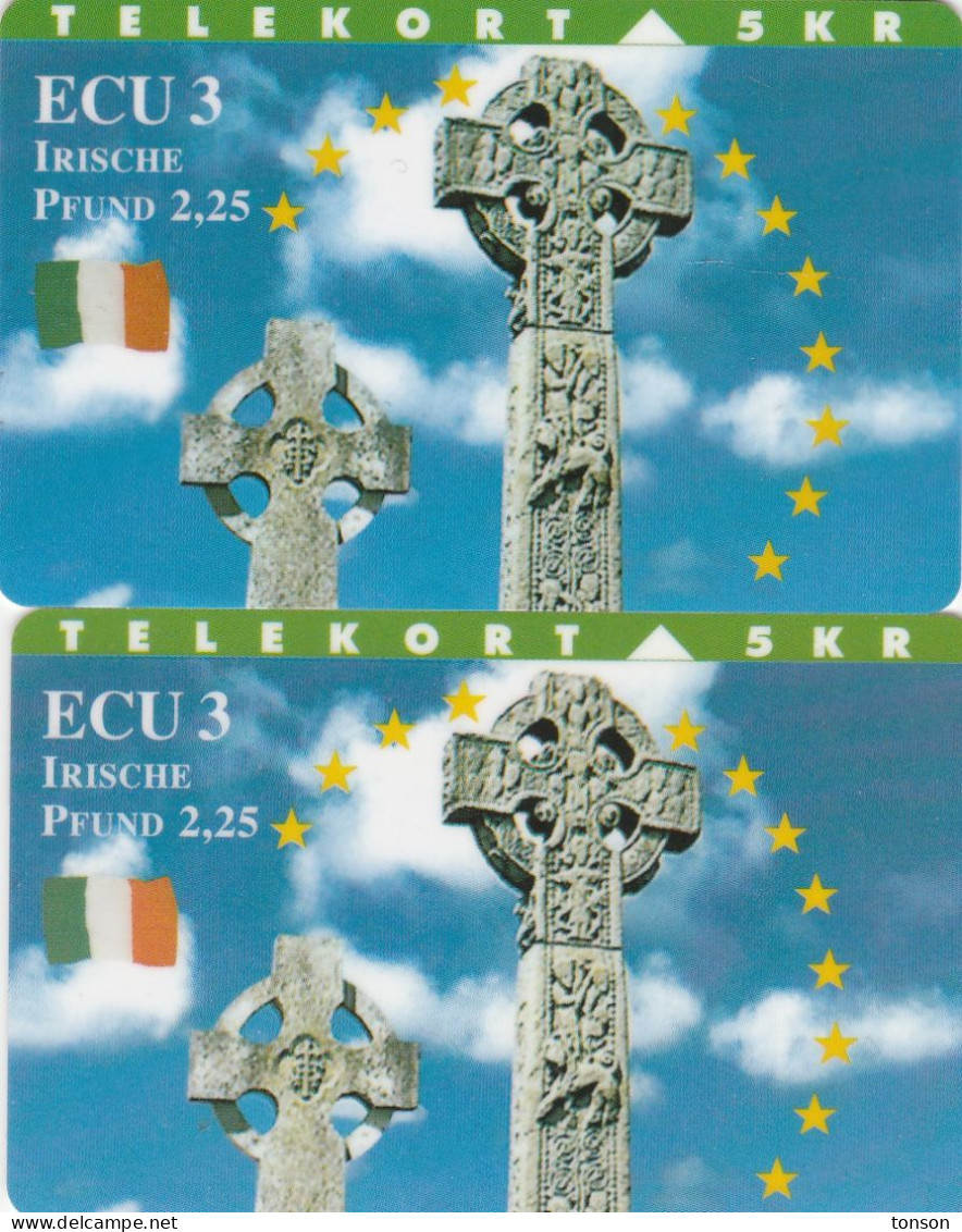 Denmark, TP 080A And B, ECU-Ireland, Mint, Only 3000 And 1250 Issued, Flag, Monument,  2 Scans. - Dänemark