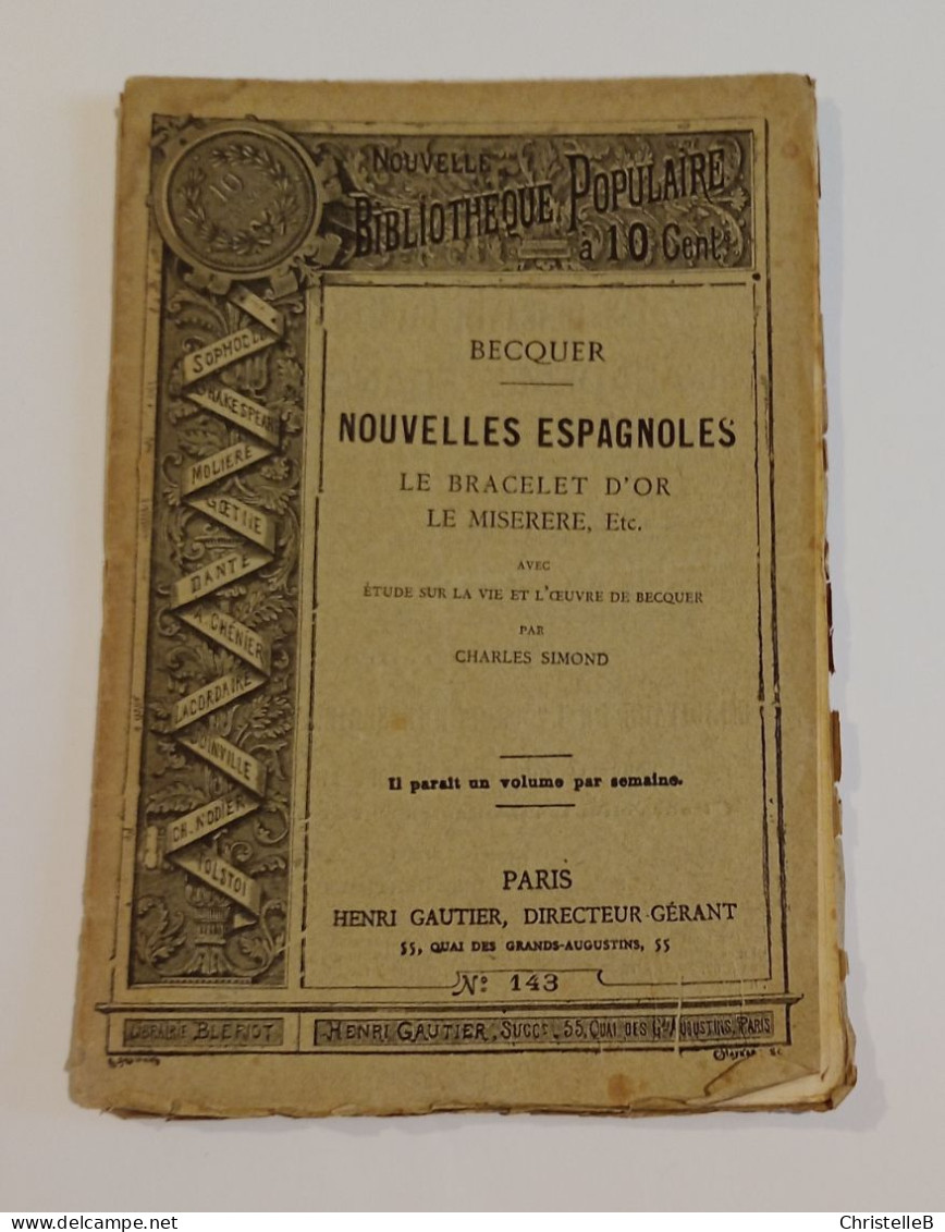 "Nouvelles Espagnoles", De Becquer , Coll. Nouvelle Bibliothèque Populaire, N°143, 1889 - 1801-1900