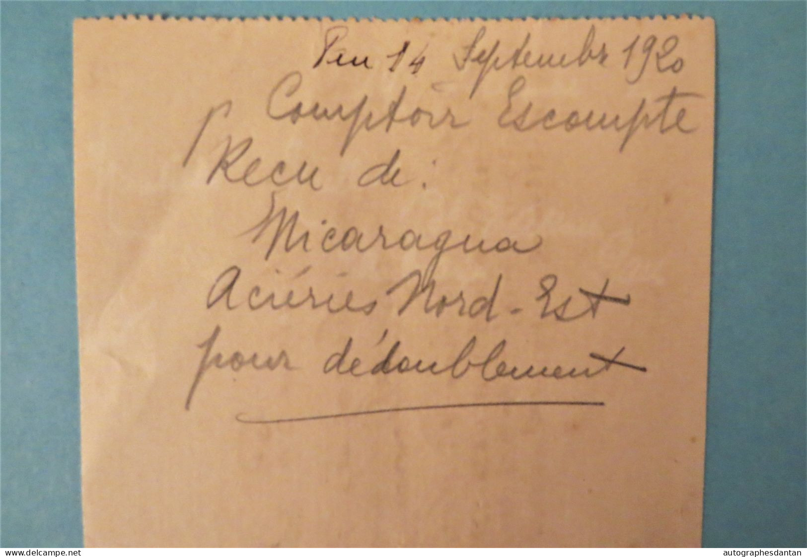 ● PAU - Ph. Muller Reçu Nicaragua Pour Vente à Londres 45 Actions Forges Et Aciéries Du Nord Et Est 1920 Basses Pyrénées - Bank & Versicherung