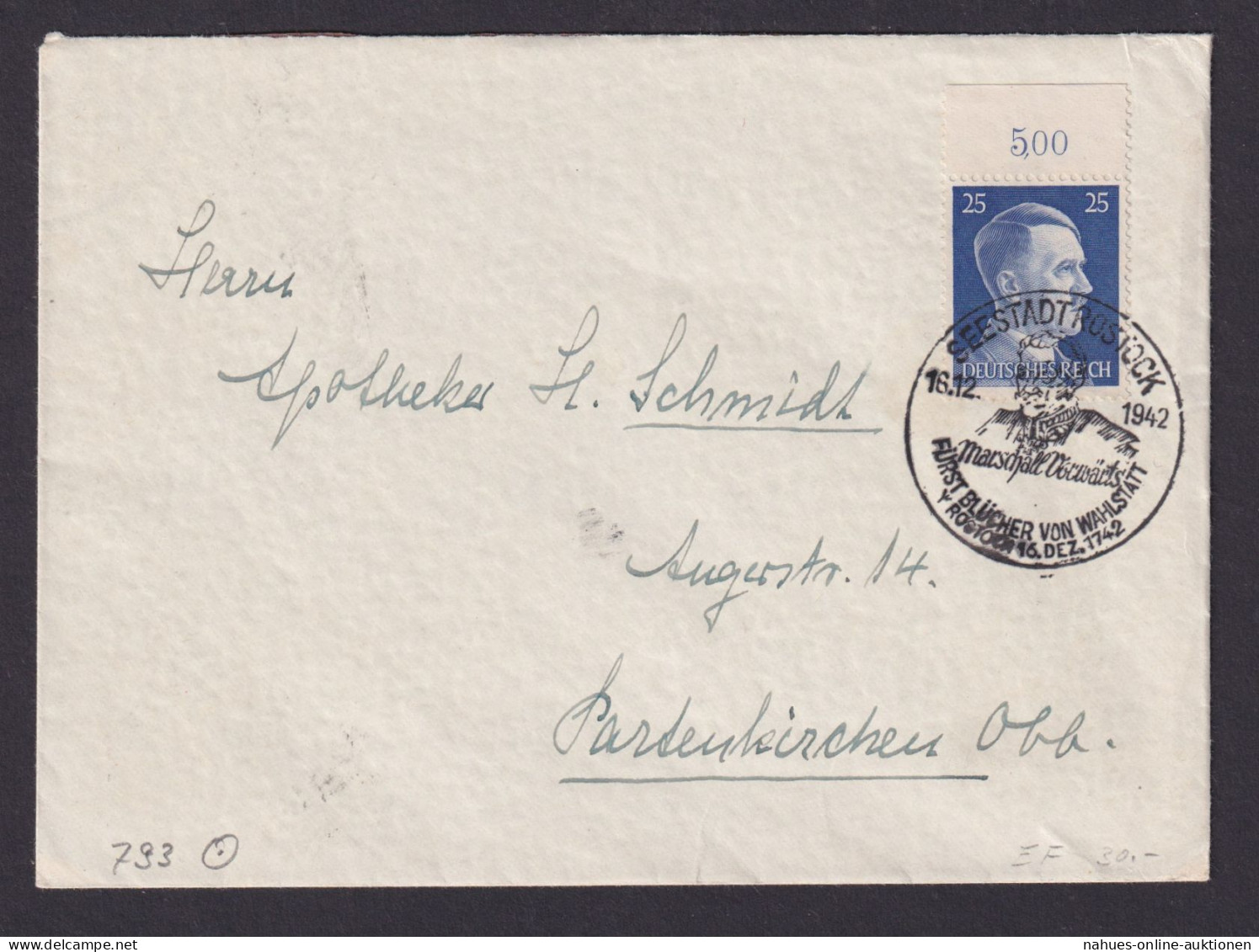 Deutsches Reich Rostock Mecklenburg Vorpommern Selt. SST Marschall Vorwärts - Lettres & Documents