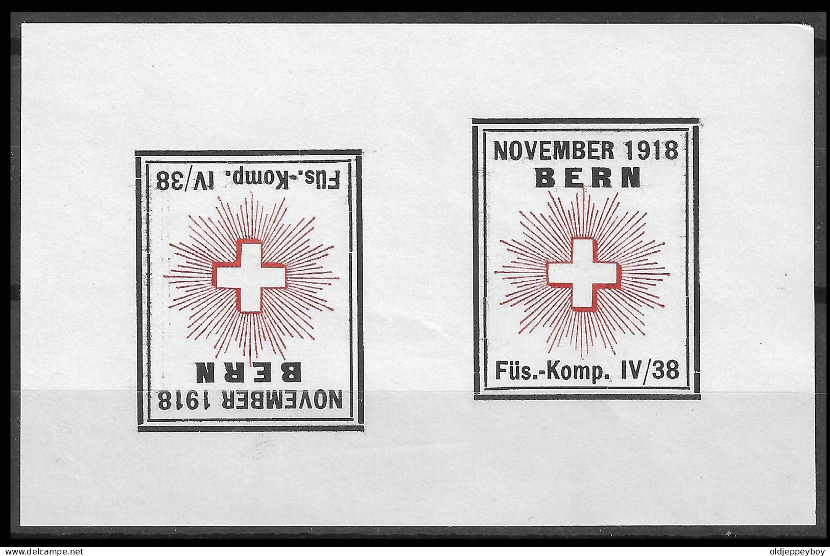 Reklamemarke Cinderella "November 1918 Bern Füs.-Komp IV/38" MNH** RED CROSS  NON PERF SHEET Tete Beche RARE - Labels