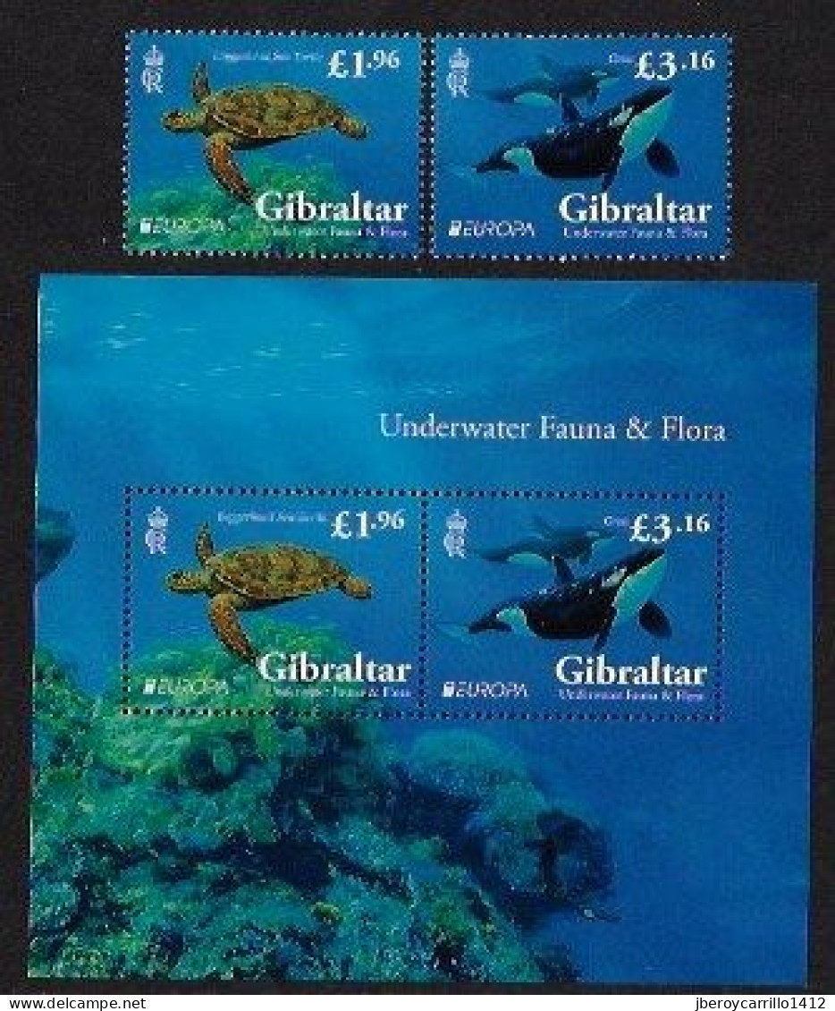 GIBRALTAR  - EUROPA-CEPT 2024 -"UNDERWATER FLORA And FAUNA".- SET Of The 2 STAMPS + SOUVENIR SHEET MINT - 2024