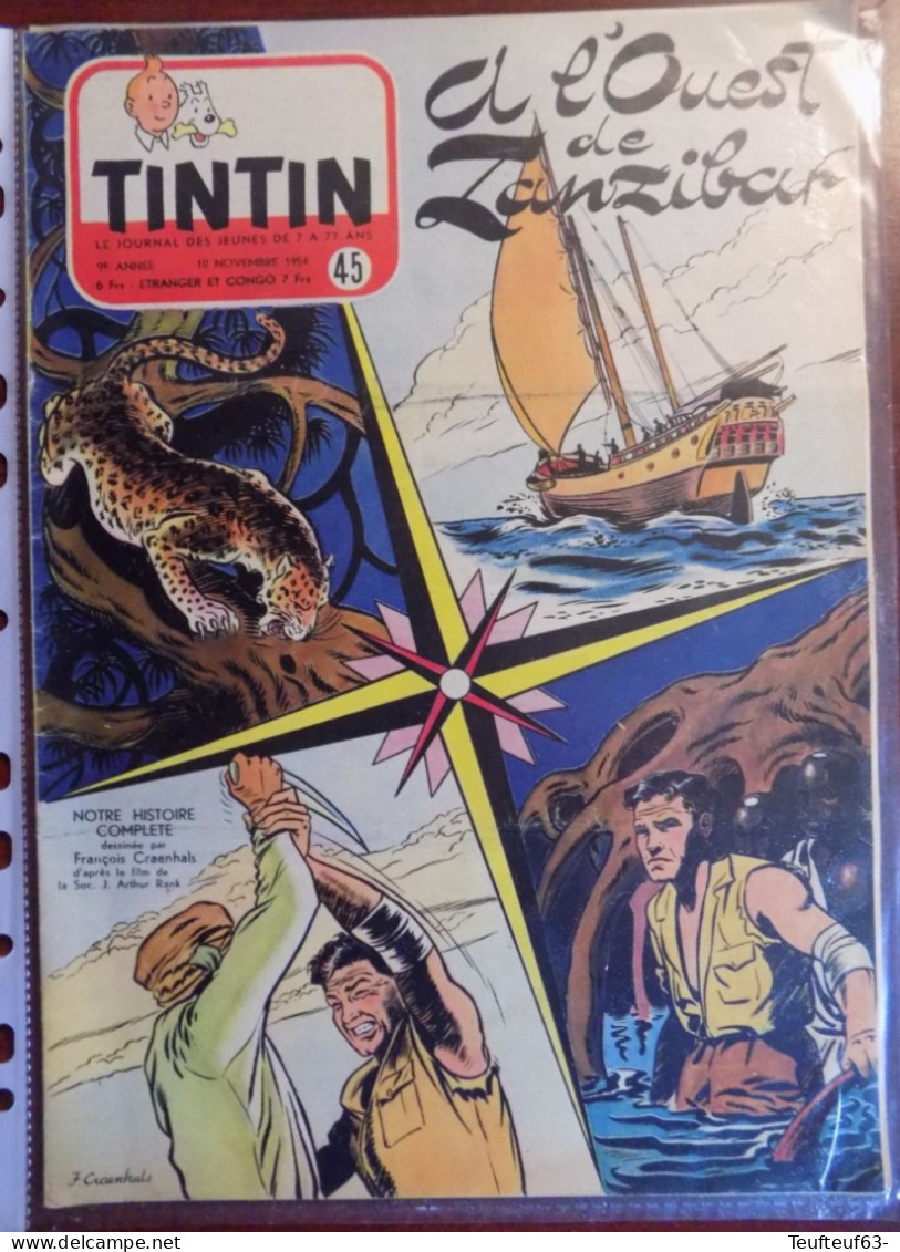 Tintin N° 45-1954 - Récit Complet Par Craenhals - Avec Sa Page Supplément - Tintin