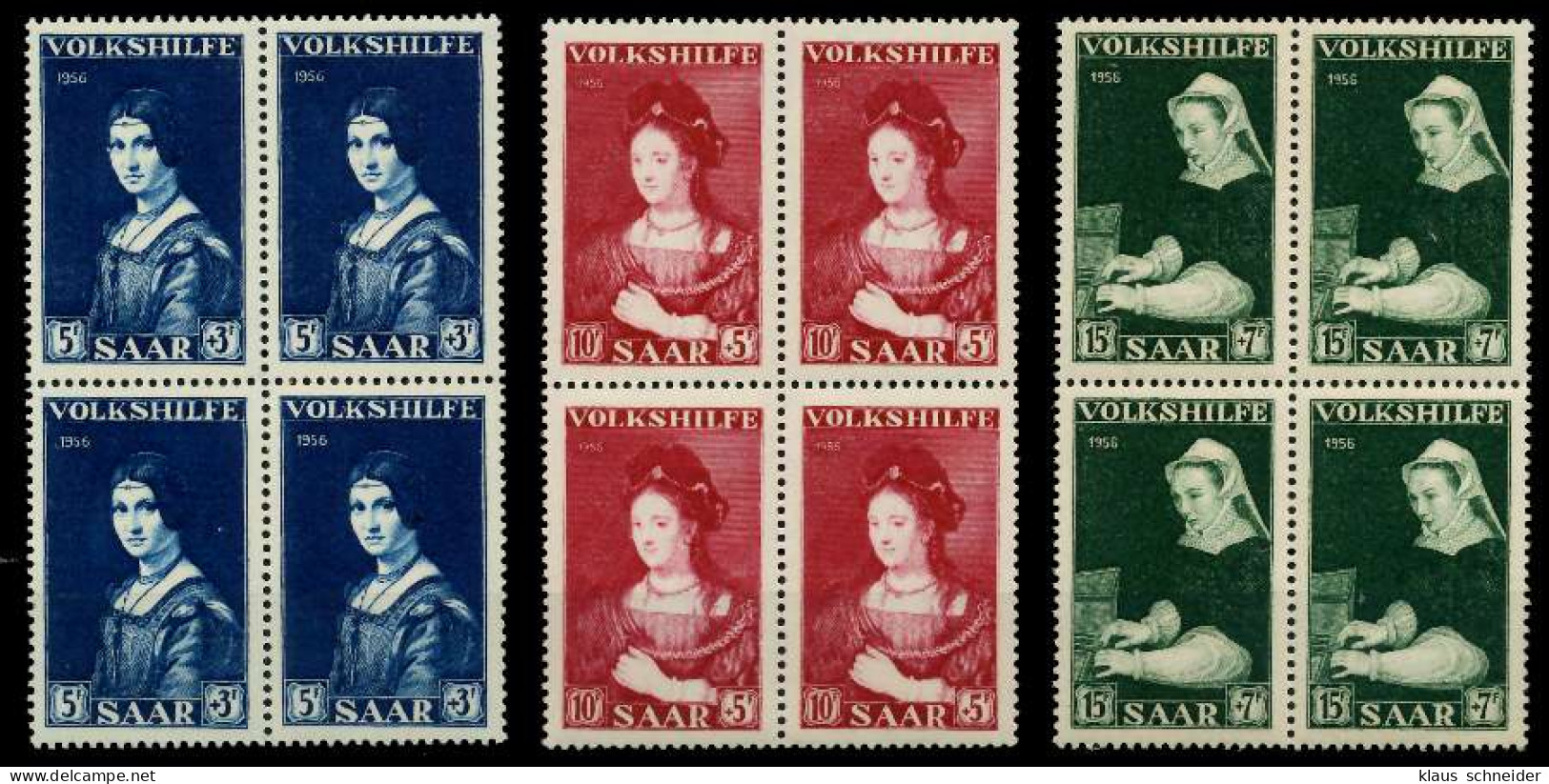 SAARLAND 1956 Nr 376-378 Postfrisch VIERERBLOCK X79C39E - Unused Stamps