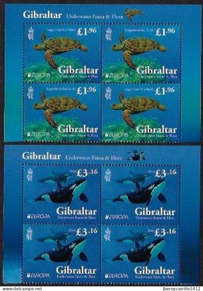 GIBRALTAR  - EUROPA-CEPT 2024 -"UNDERWATER FLORA And FAUNA".- TWO BLOCS Of 4 STAMPS MINT CH-SUP - 2024