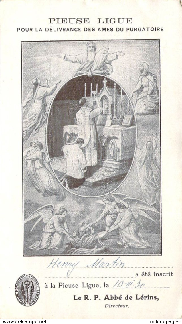 Image Religieuse De La Pieuse Ligue Pour La Délivrance Des Ames Du Purgatoire Abbaye De Lérins 1930 - Images Religieuses