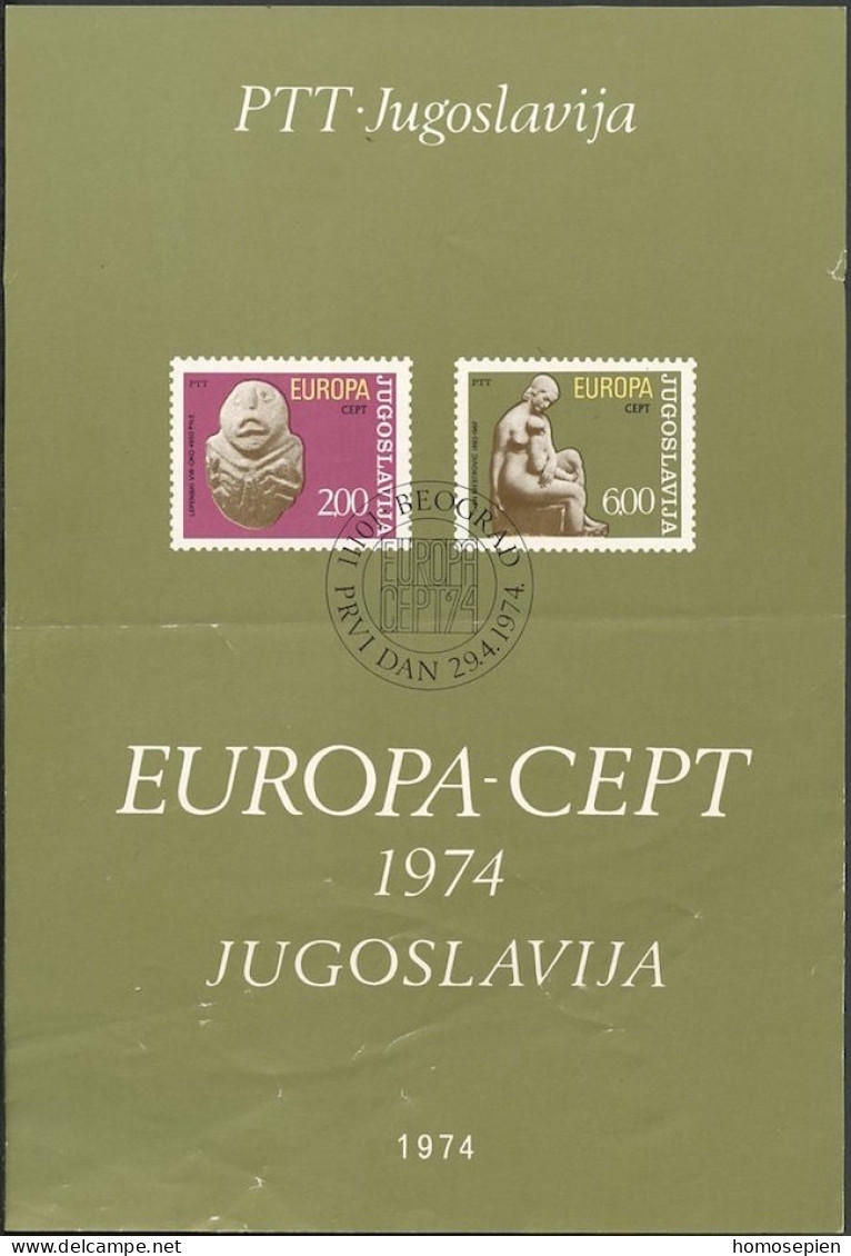 Yougoslavie - Jugoslawien - Yugoslavia Document 1974 Y&T N°DP1438 à 1439 - Michel N°PD1557 à 1558 (o) - EUROPA - Covers & Documents