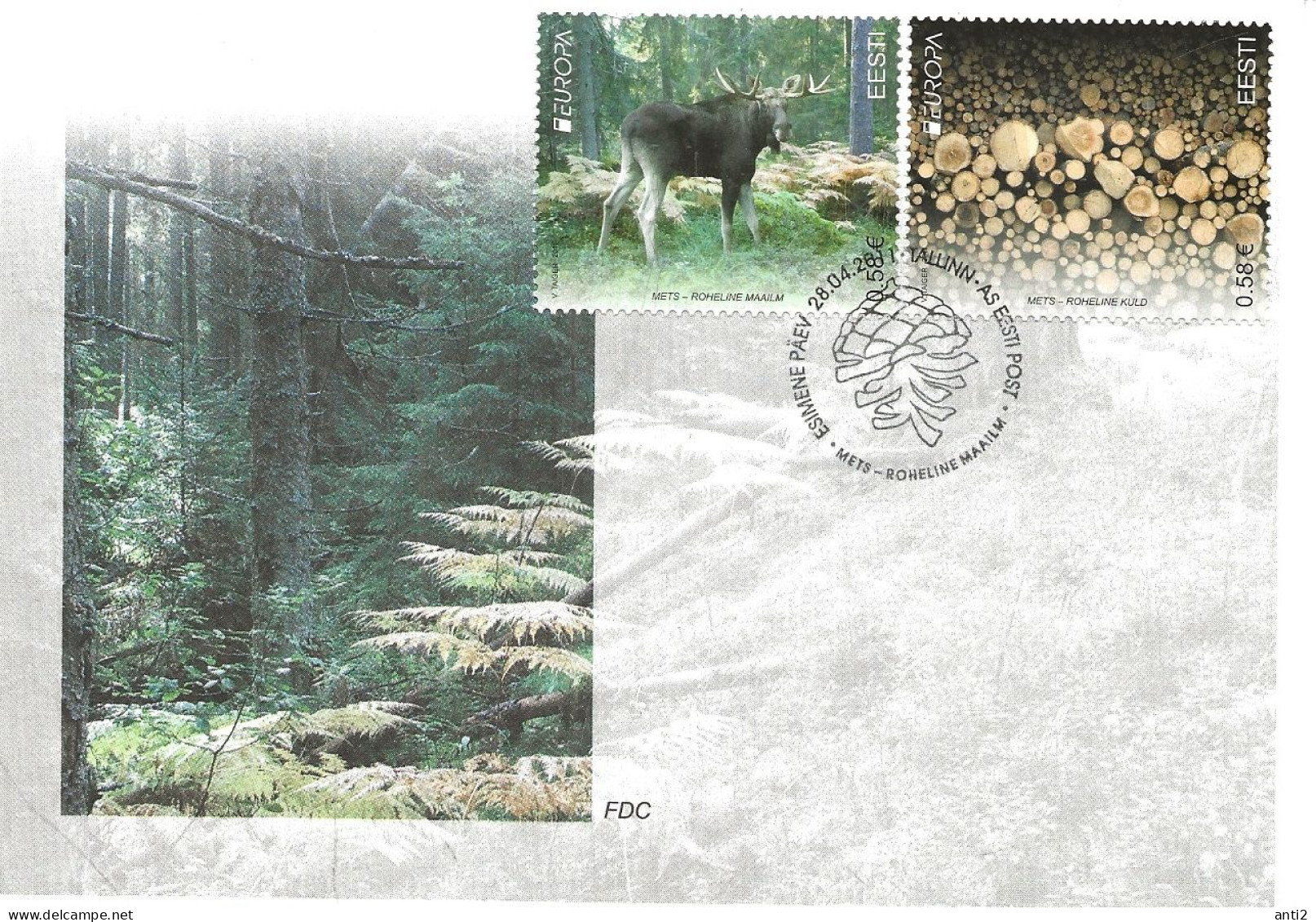 Estonia Eesti Estland 2011 Europe: The Forest, Moose (Alces Alces), Crashed Wood Mi 694-695 FDC - Estonia