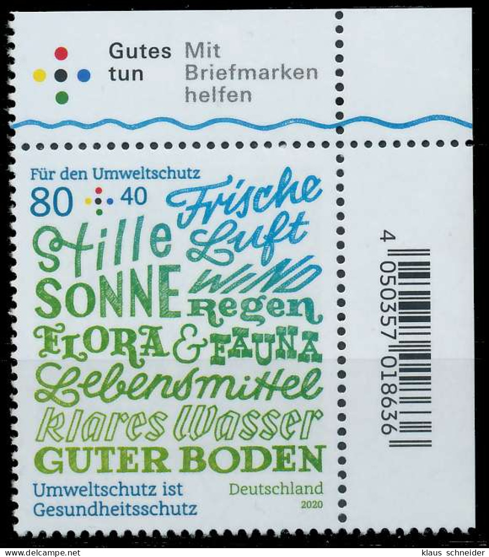 BRD BUND 2020 Nr 3561 Postfrisch ECKE-ORE SEE152A - Unused Stamps