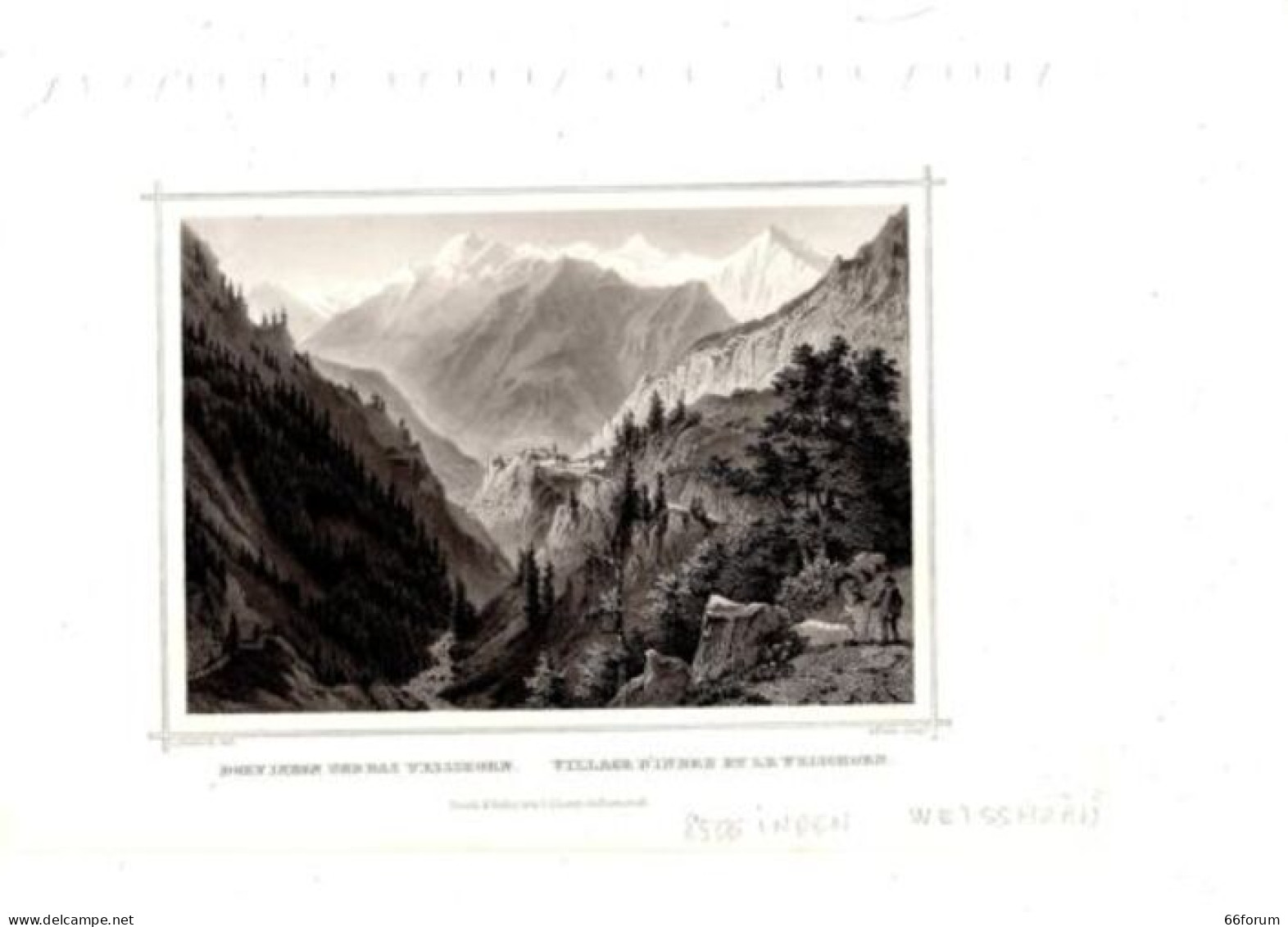 GRAVURE SUR ACIER 19ème VILLAGE INDEN ET LE WEISSHORN SUISSE - Autres & Non Classés