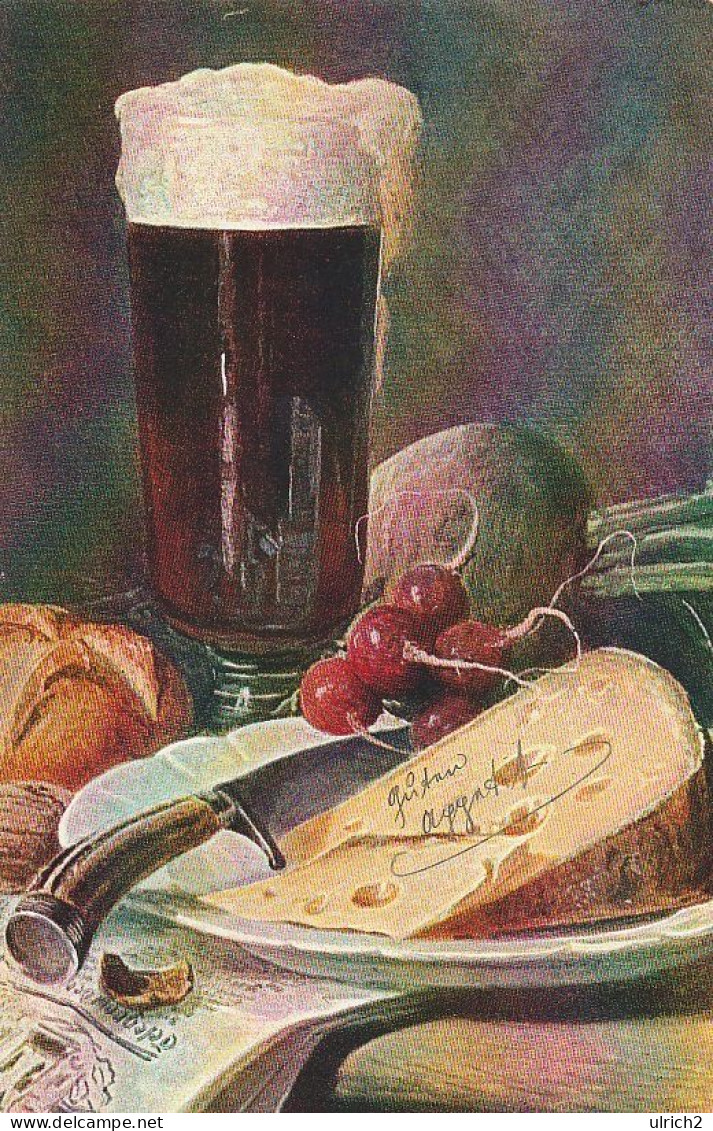 AK Stillleben - Bier Käse Radieschen Brot Messer - München Ca. 1905  (69480) - 1900-1949