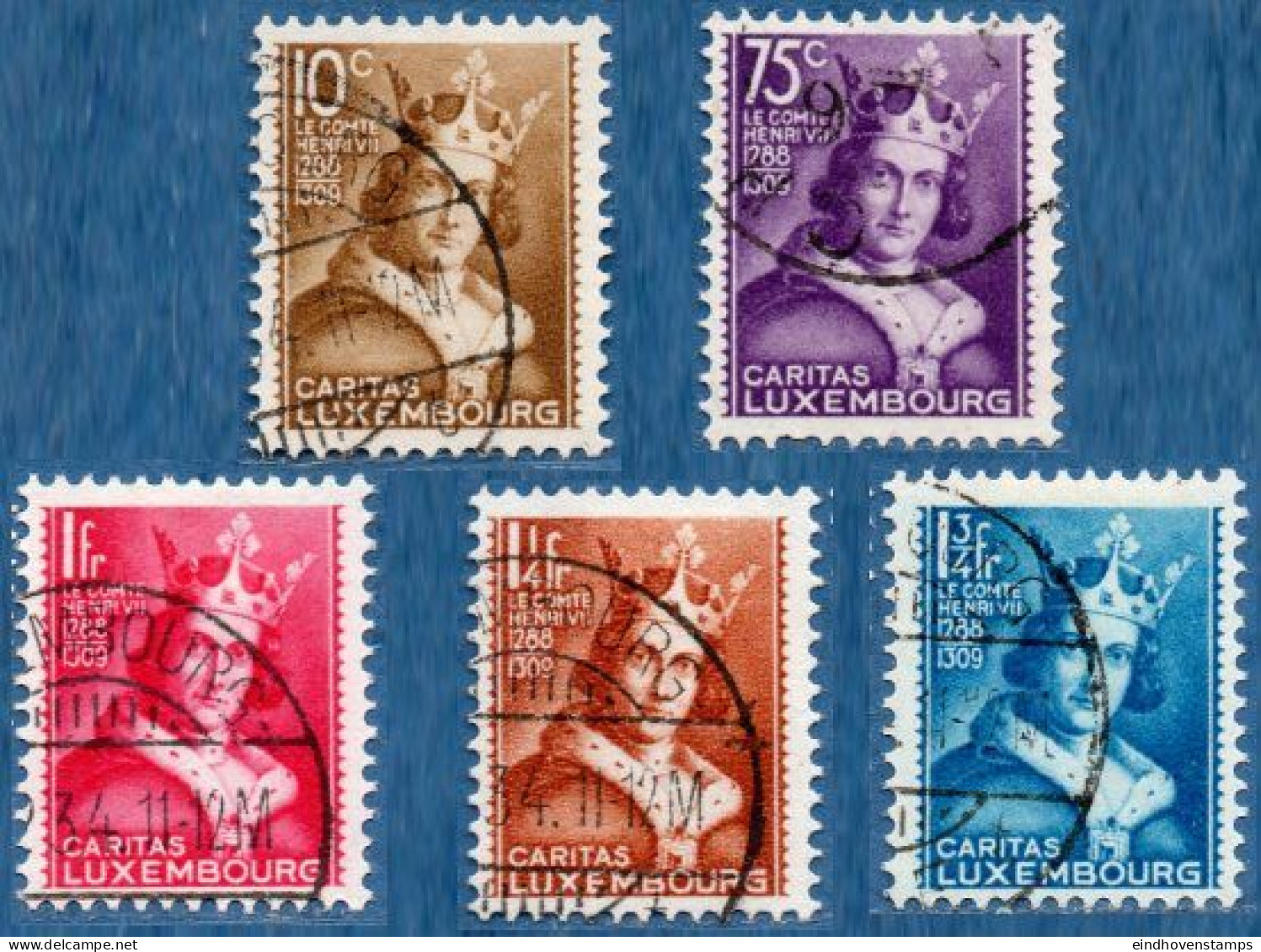 Luxemburg 1933 Caritas Stamps Henry IV Of Luxemburg 5 Values Cancelled - Used Stamps