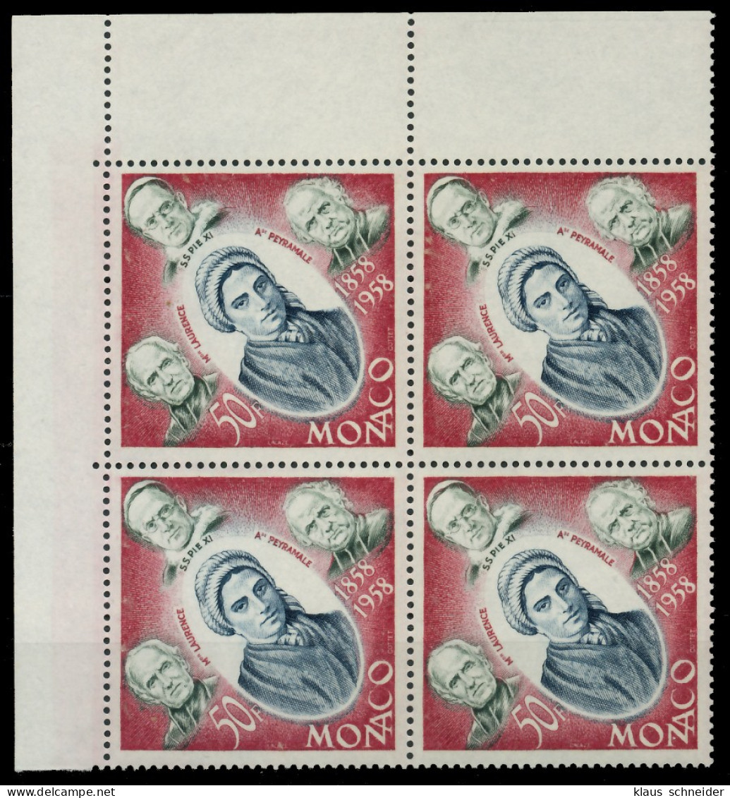 MONACO 1958 Nr 599 Postfrisch VIERERBLOCK ECKE-OLI X3BA7A6 - Unused Stamps