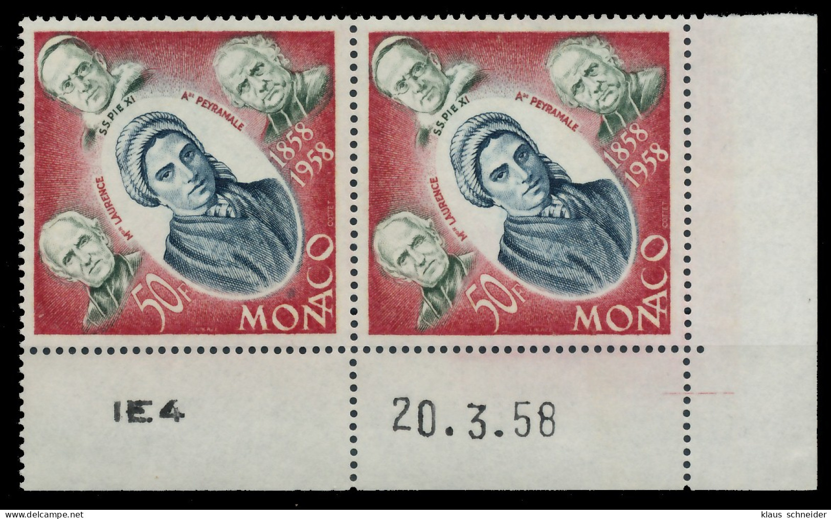 MONACO 1958 Nr 599 Postfrisch WAAGR PAAR ECKE-URE X3BA826 - Unused Stamps