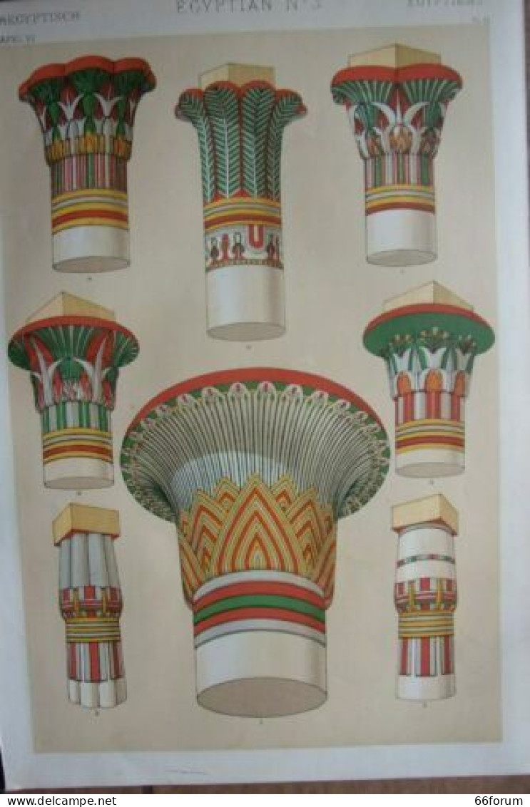 CHROMOLITHOGRAPHIE 1868 ORNEMENT EGYTIENS N° 3 - Sonstige & Ohne Zuordnung