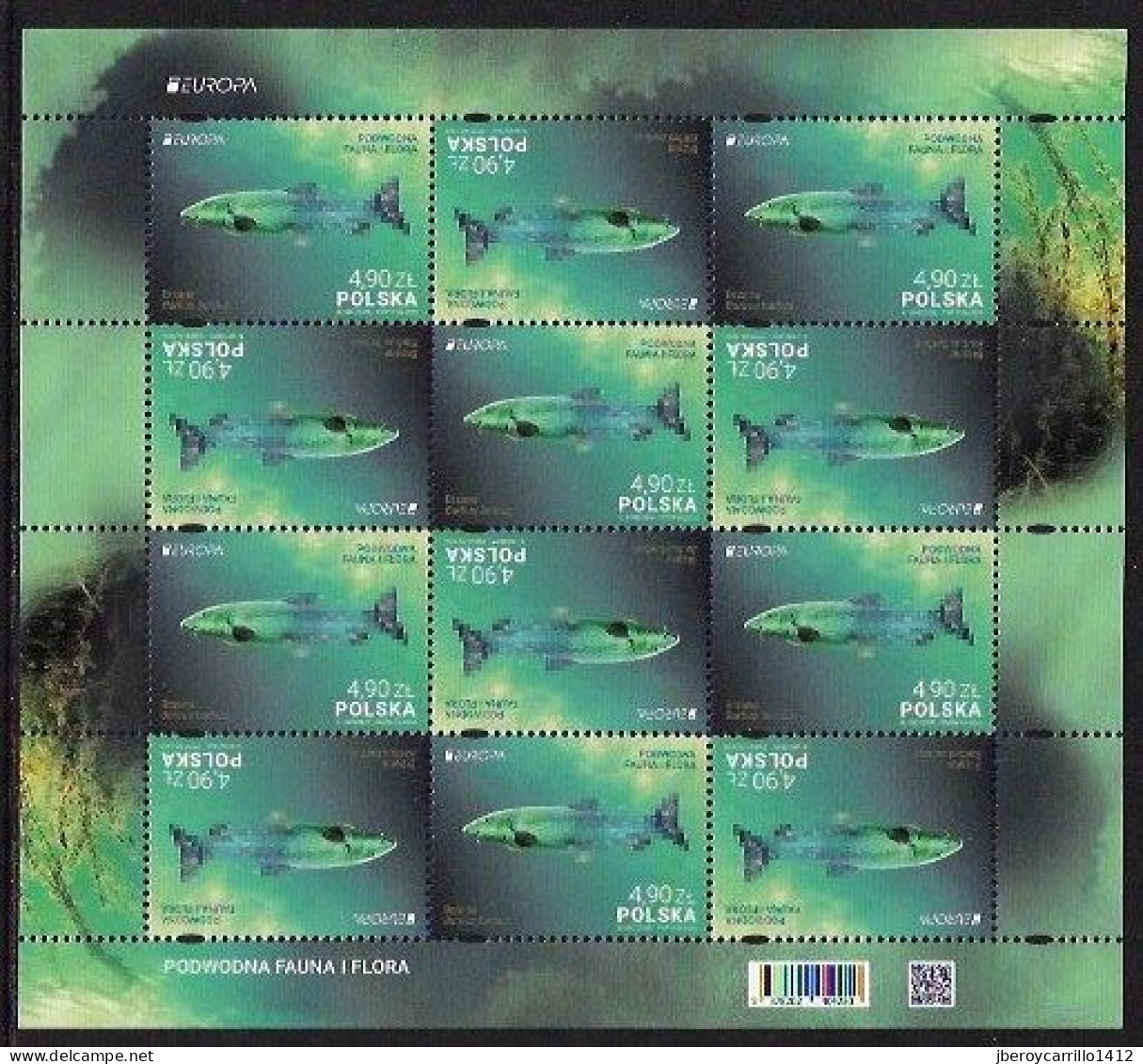 POLONIA /POLAND /POLSKA /POLEN /POLOGNE - EUROPA-CEPT 2024 -"UNDERWATER FLORA And FAUNA".- SHEET Of The 12 STAMPS MINT - 2024