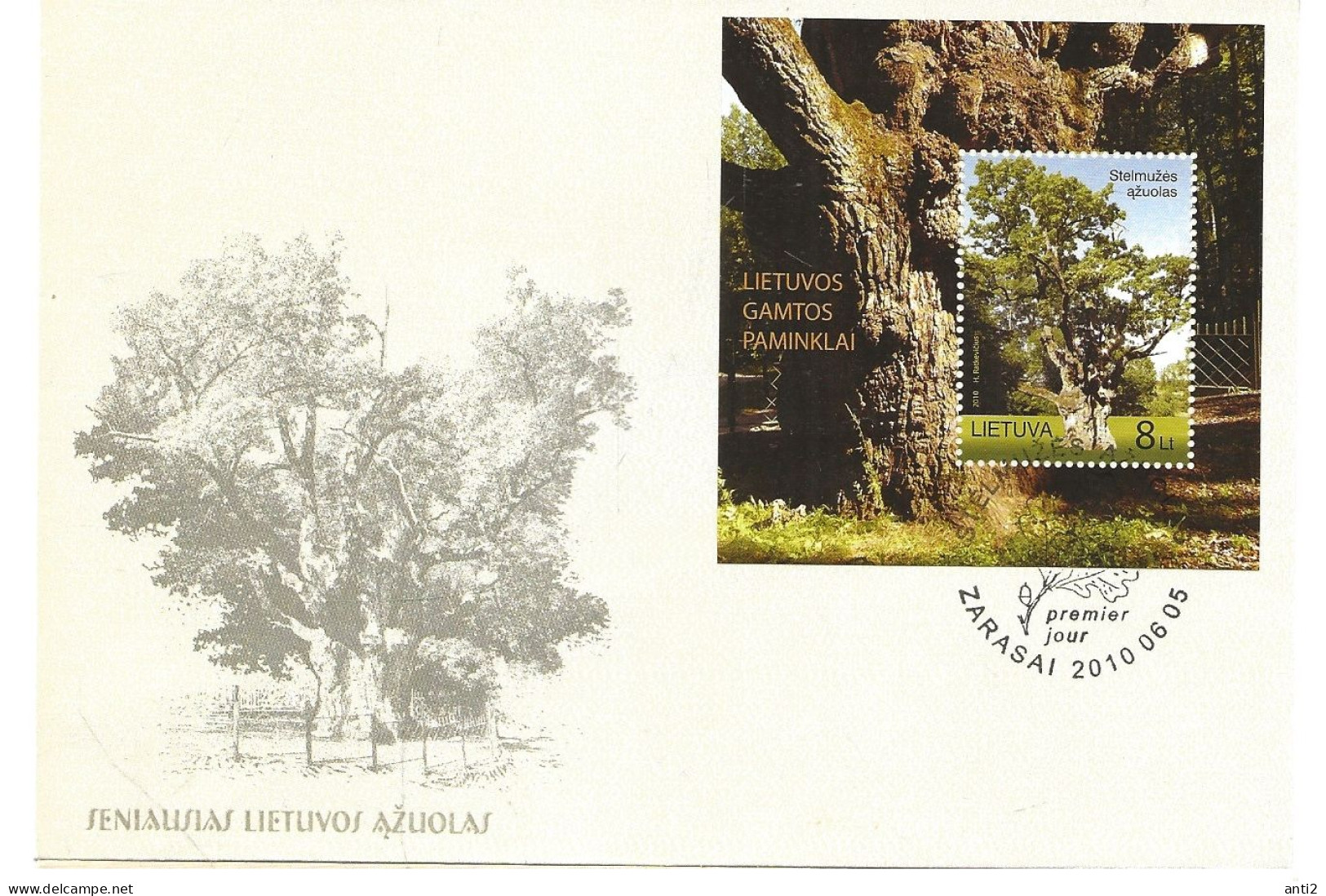 Lithuania Lietuva Litauen 2010 Natural Monuments, English Oak (Quercus Robur) In Stelmužė (approx. 1500  Mi Bloc 40  FDC - Litouwen