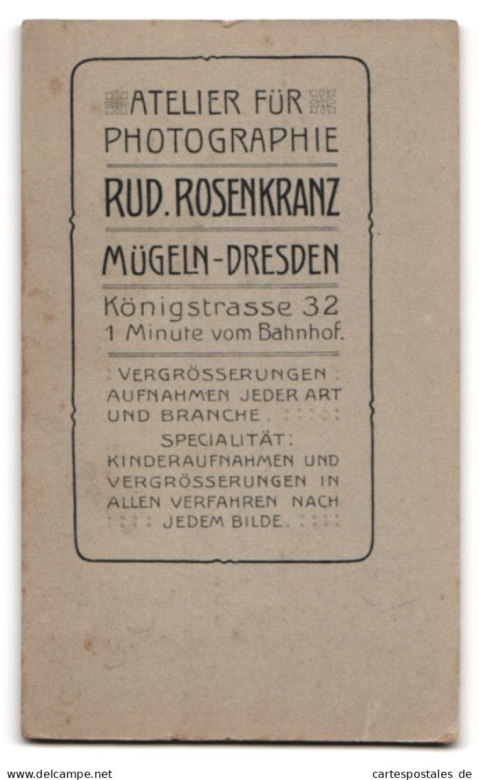 Fotografie Rud. Rosenkranz, Dresden, Königstrasse 32, Portrait Bürgerlicher Herr In Modischer Kleidung  - Personnes Anonymes