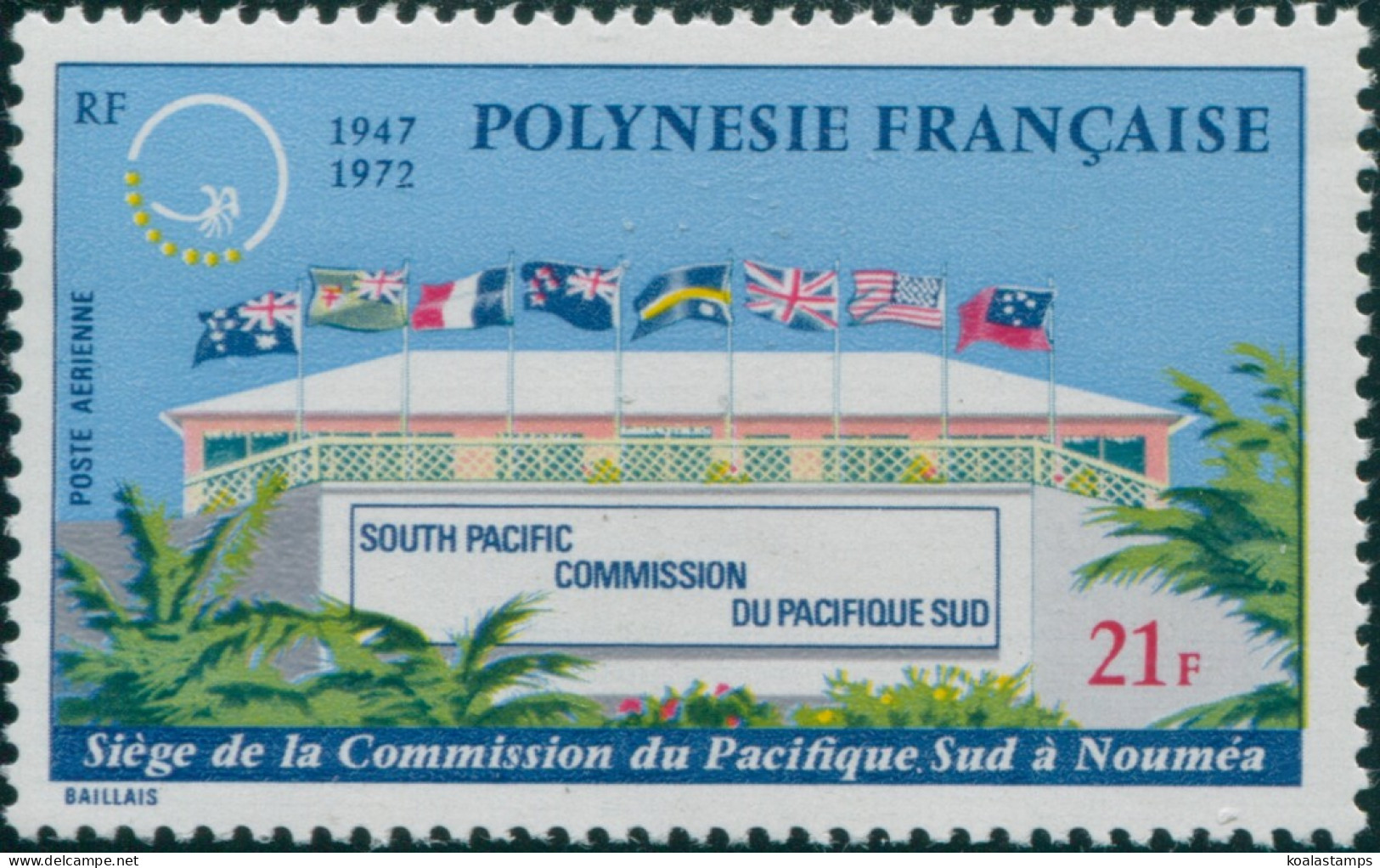 French Polynesia 1972 Sc#C85,SG155 21f Commission Headquarters Noumea MNH - Sonstige & Ohne Zuordnung