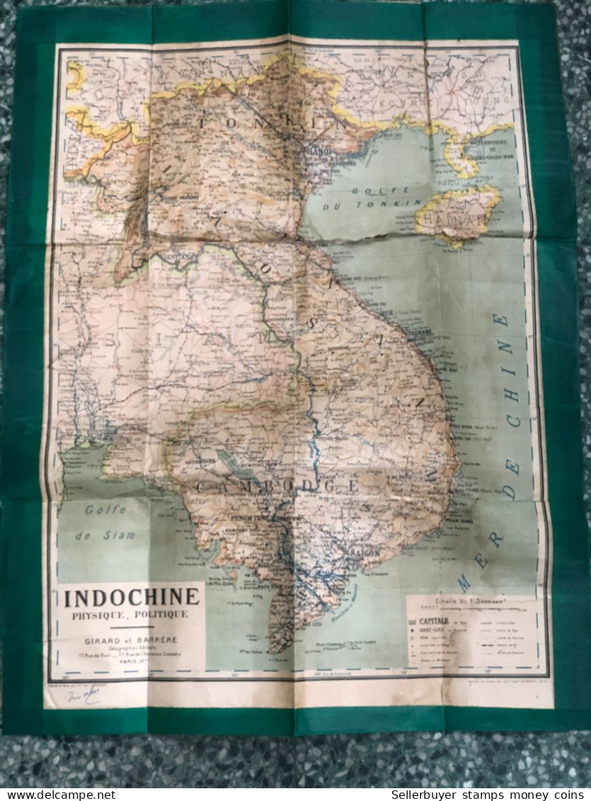 World Maps Old-viet Nam Indo-china-physique Politique Before 1945-1 Pcs Rare - Topographische Kaarten