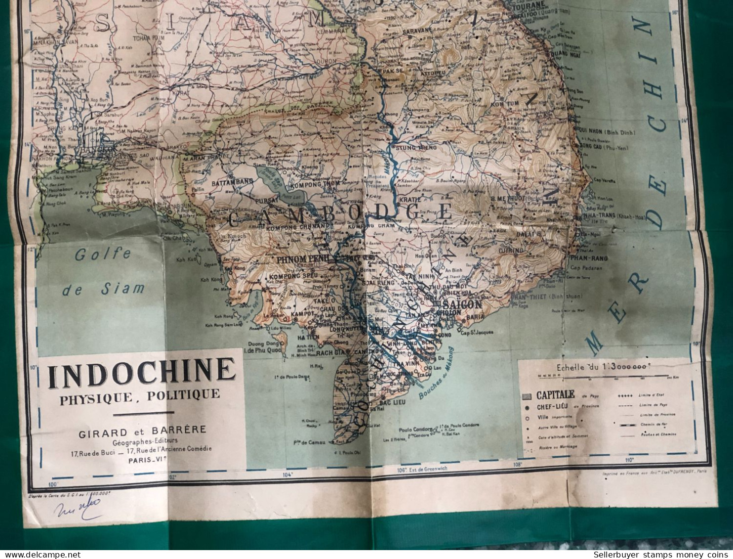 World Maps Old-viet Nam Indo-china-physique Politique Before 1945-1 Pcs Rare - Topographische Karten