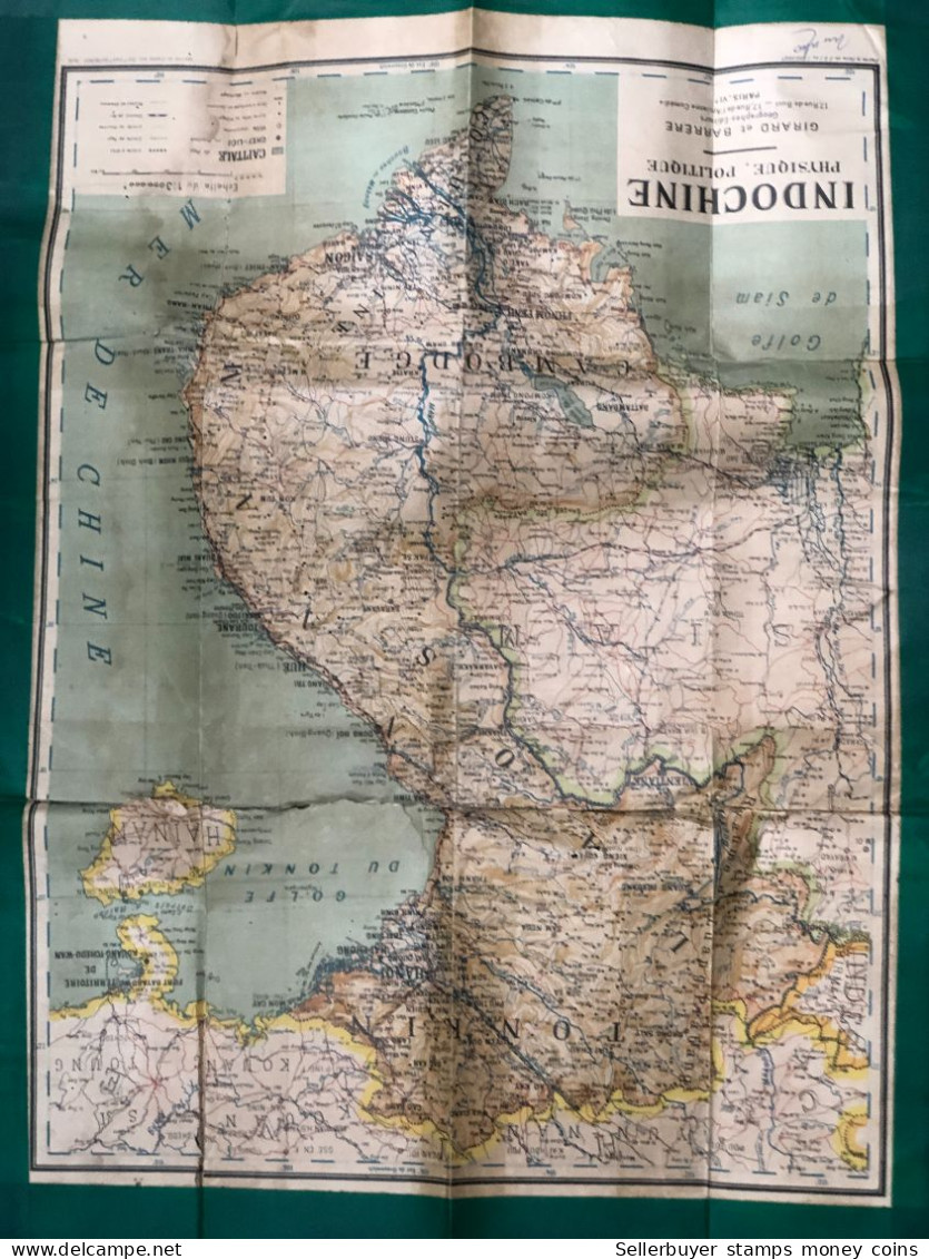 world maps old-viet nam indo-china-physique politique before 1945-1 pcs rare