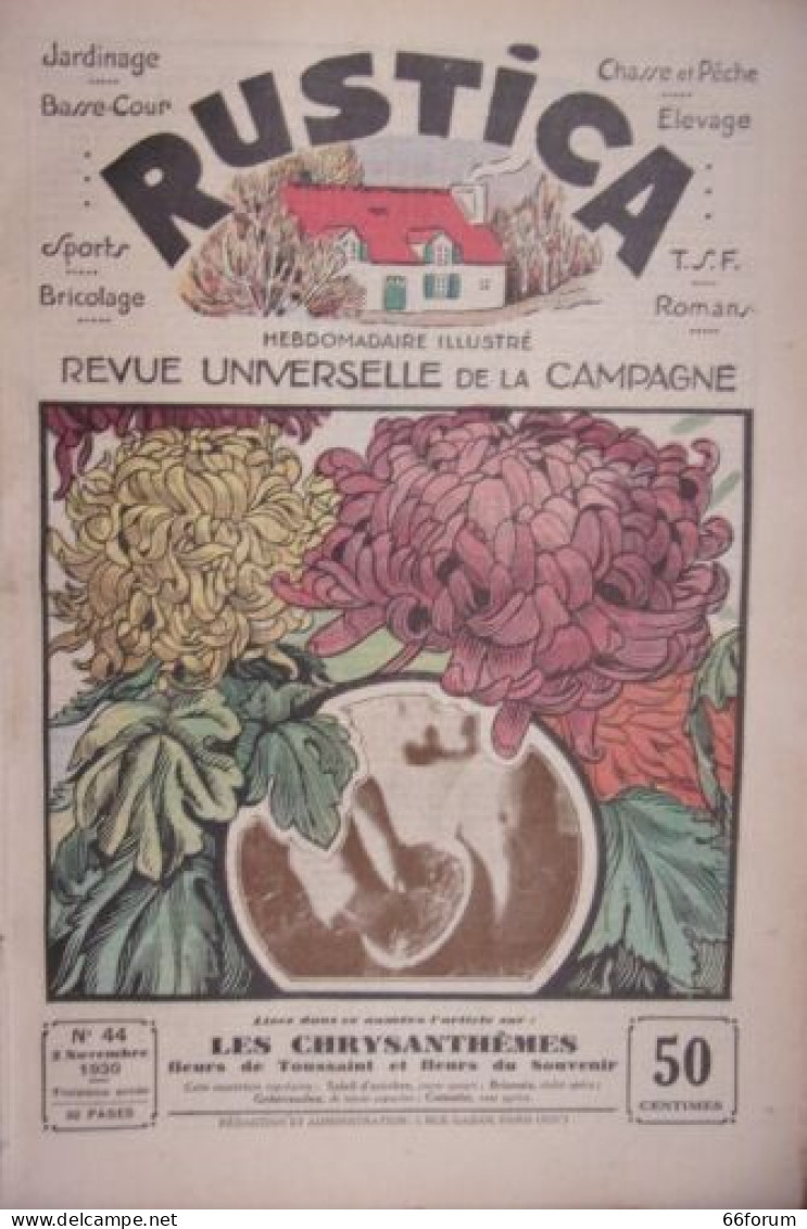 REVUE RUSTICA N° 44 2 NOVEMBRE 1930 CHRYSANTHEMES FLEURS DE TOUSSAINT - Autres & Non Classés