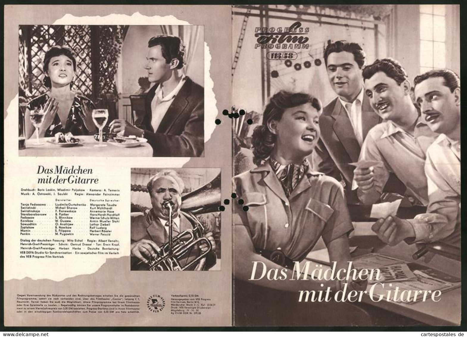 Filmprogramm PFP Nr. 113 /58, Das Mädchen Mit Der Gitarre, Ljudmila Gurtschenko, M. Sharow, Regie: Alexander Fainzimm  - Zeitschriften