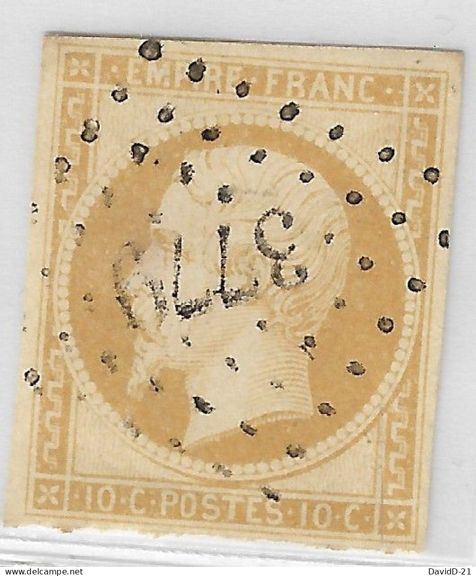 0013. Timbre N°13 Ty. I Bistre Jaune Clair - PC. 3779 Sari Di Porto Vecchio (19 - CORSE) - TB & Rare - Ind. 17 - 1853-1860 Napoléon III