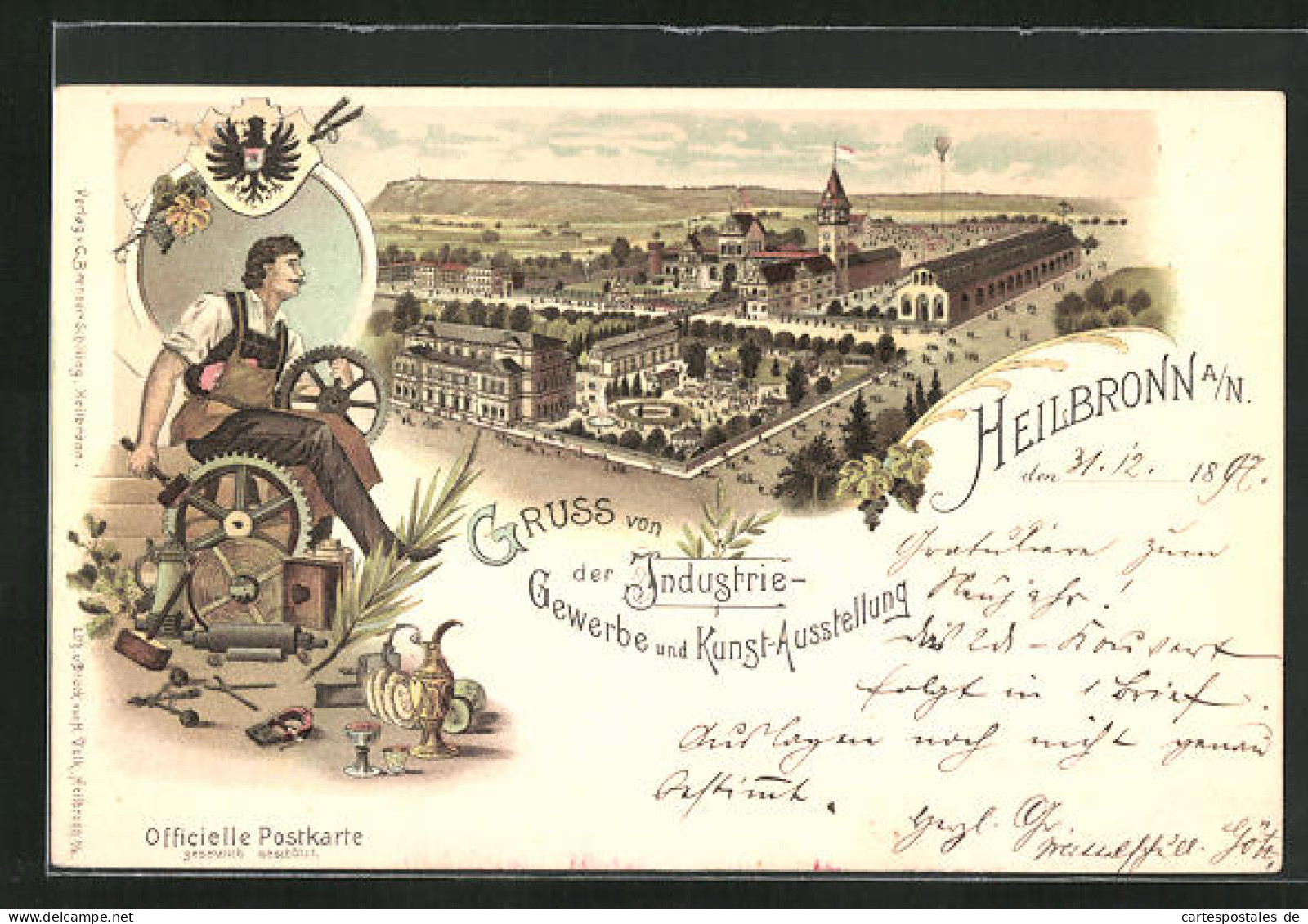Lithographie Heilbronn A. N., Industrie- Gewerbe Und Kunst-Ausstellung 1897, Ganzsache Württemberg, PP11 D11 /05  - Expositions