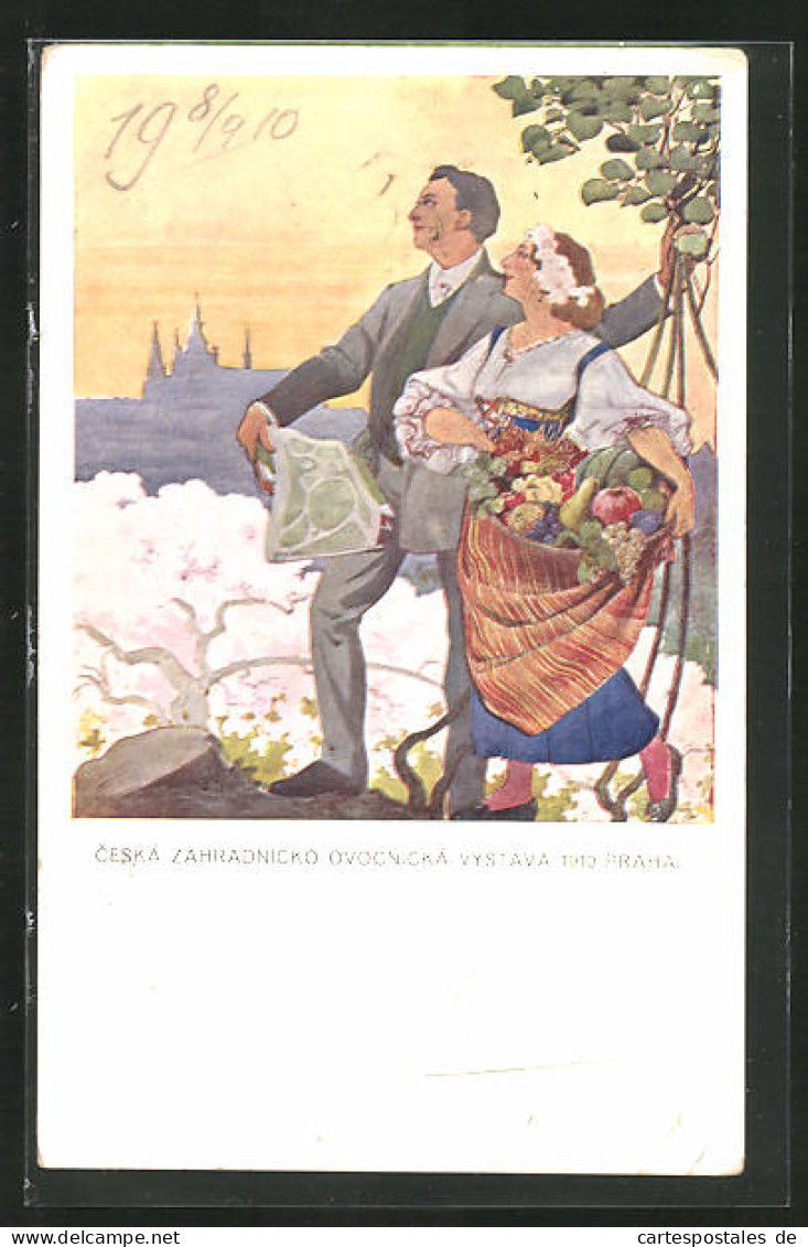 AK Praha, Ceska Zahradnicko Ovocnicka Vystava 1910, Ungleiches Paar Im Frühling  - Tentoonstellingen