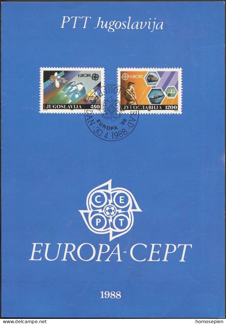 Yougoslavie - Jugoslawien - Yugoslavia Document 1988 Y&T N°DP2151 à 2152 - Michel N°PD2273 à 2274 (o) - EUROPA - Lettres & Documents