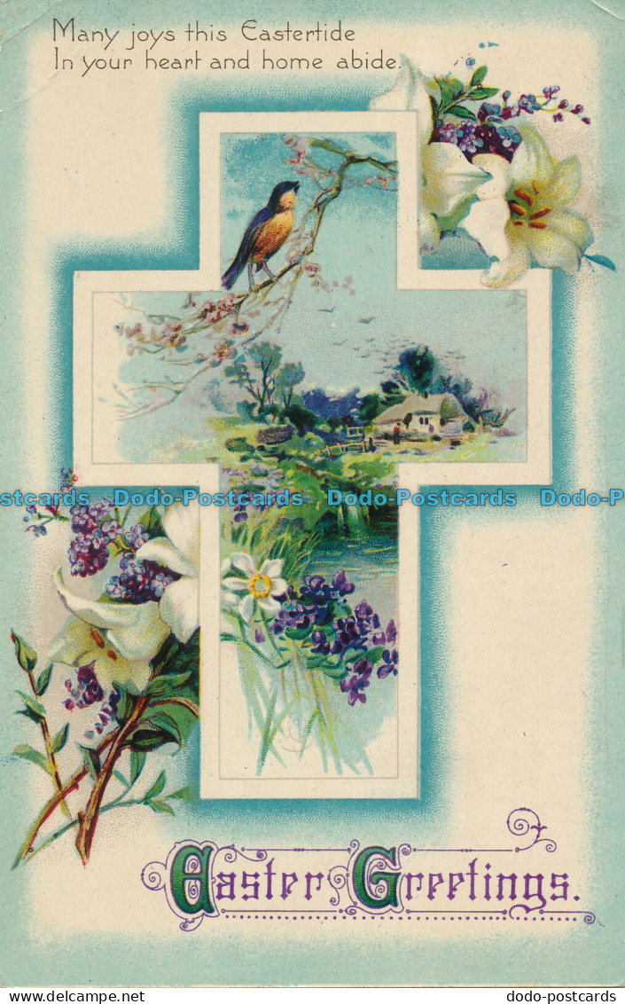 R006857 Easter Greetings. Cross. House And Bird On The Tree. Philco - Monde