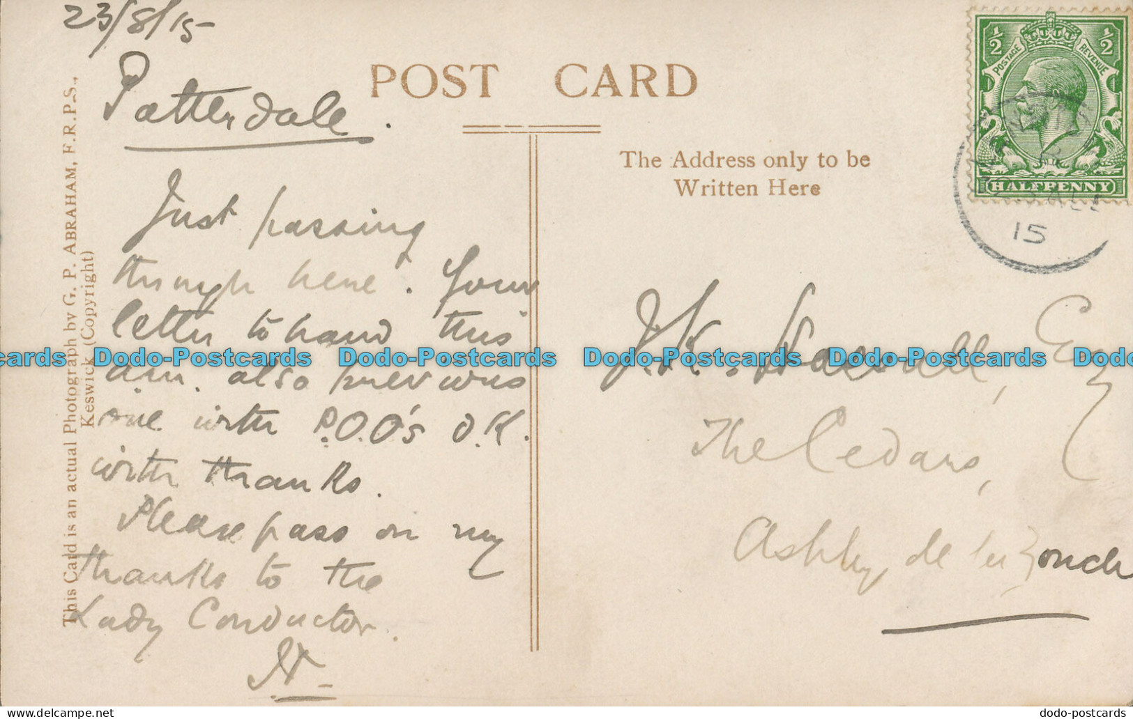 R006028 Ullswater And Hartsop. Abraham. No 271. RP. 1915 - Monde