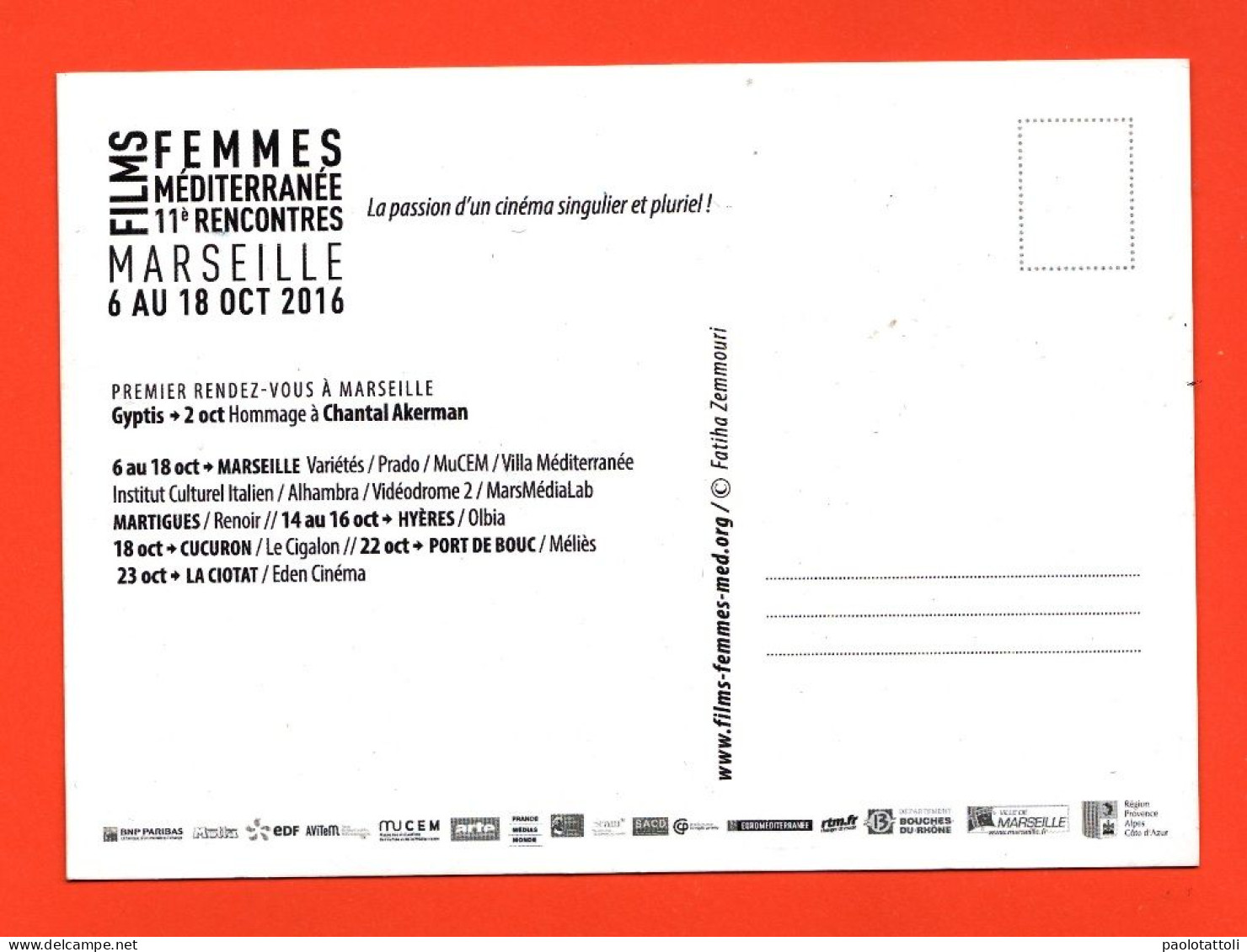 Advertising Post Card- Films Femmes Mèditerranèe. Marseille 2016. New, Standard Sice, Divided Back. - Autres & Non Classés