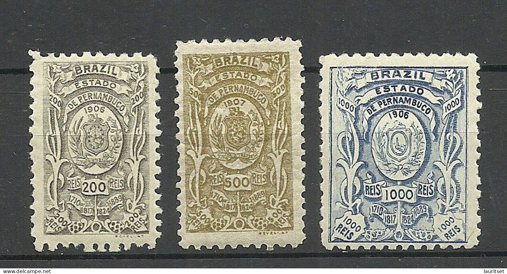 BRAZIL Brazilia Estado De Pernambuco 1898 Local Revenue Taxe Fiscal Tax, 3 Stamps, MNH/MH - Unused Stamps