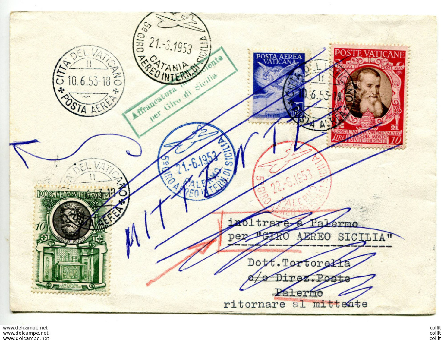 V Giro Aereo Di Sicilia - Aerogramma Dal Vaticano - Unused Stamps