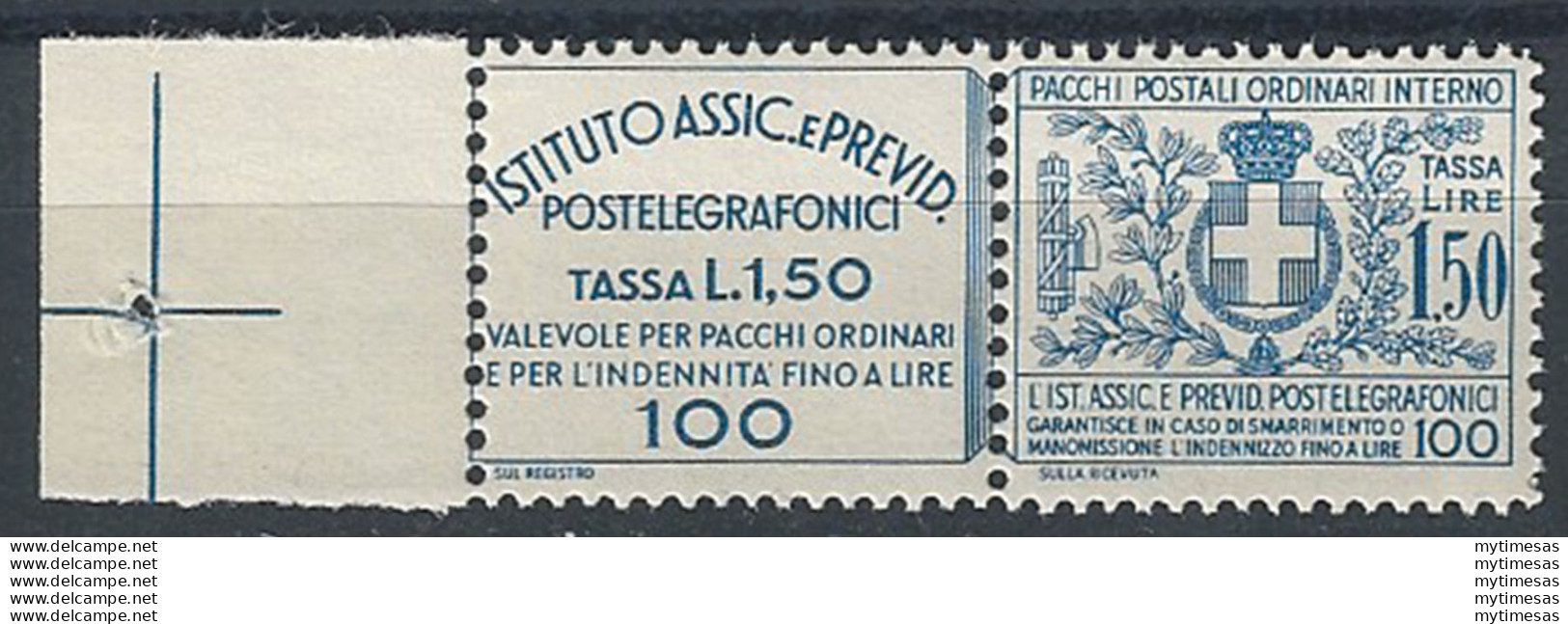 1936 Italia Assicurativi Lire 1,50 Azzurro MNH Sassone N. 17 - Other & Unclassified