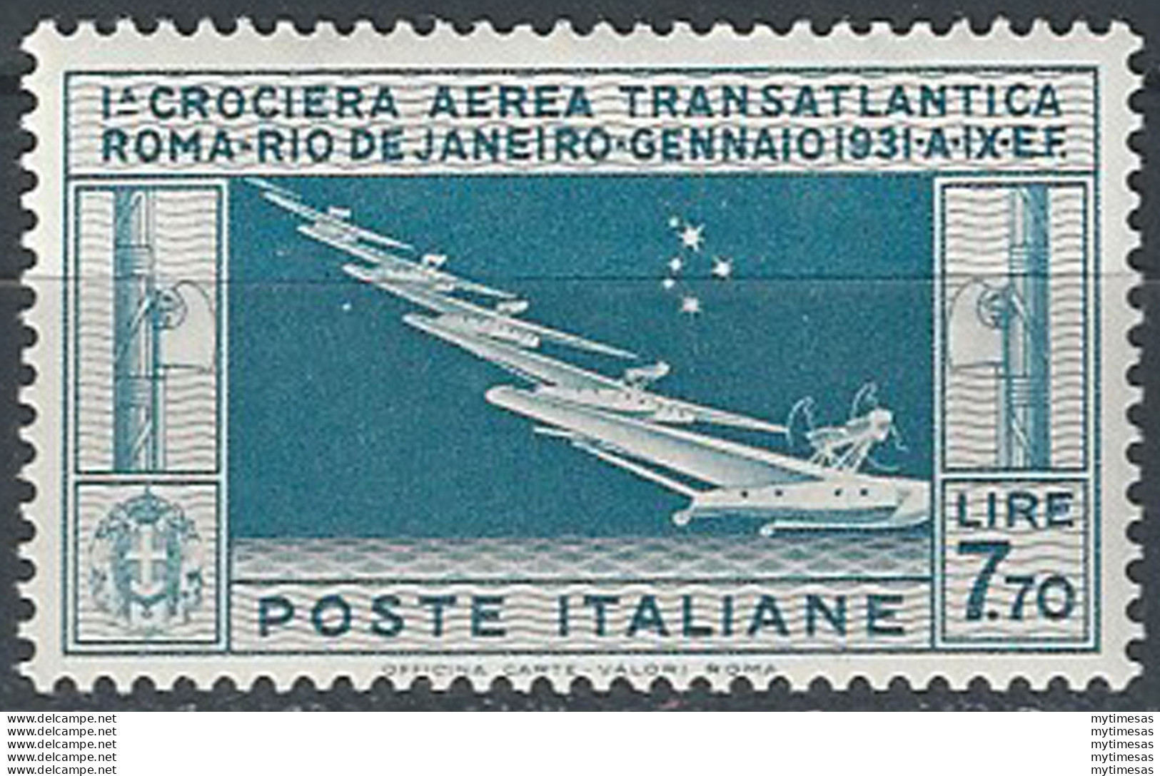 1930 Italia Crociera Balbo Lire 7,70 MNH Sassone N. 25 - Other & Unclassified