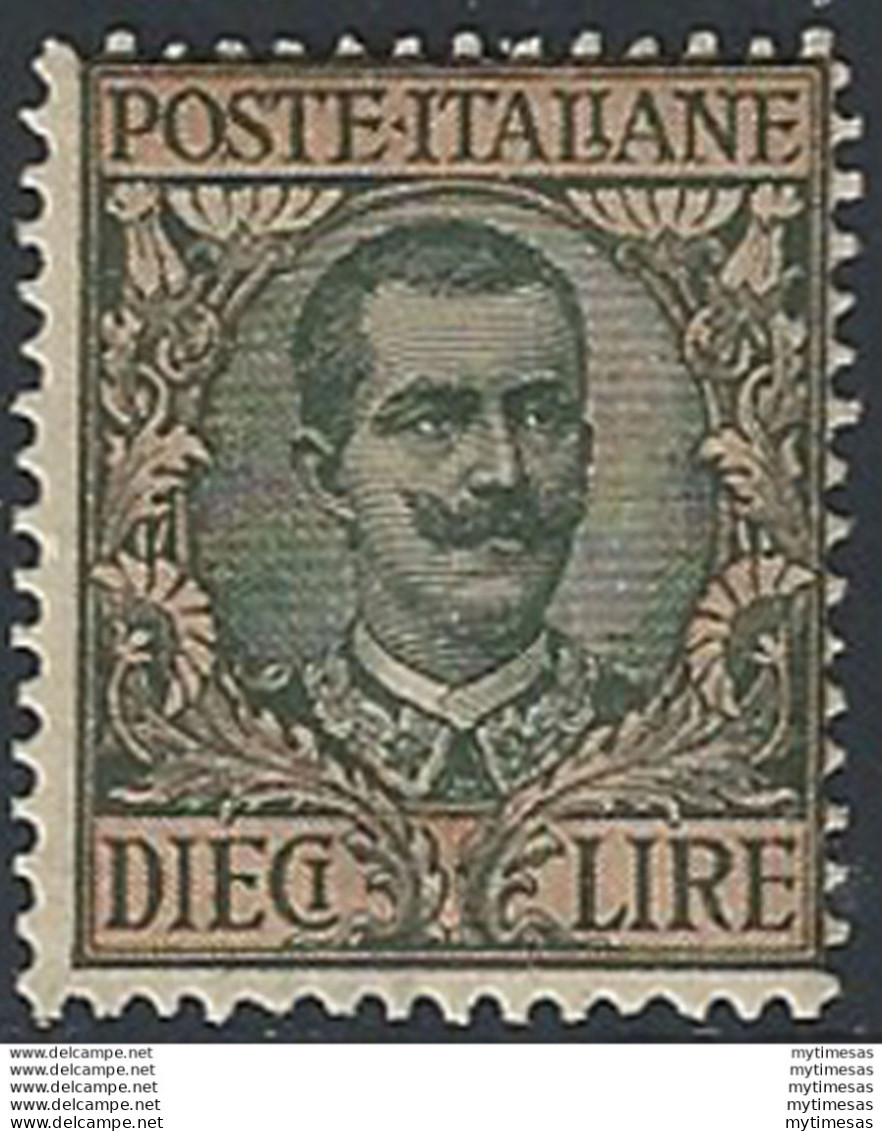 1910 Italia Lire 10 Oliva Rosa Mc MNH Sass N. 91 - Andere & Zonder Classificatie